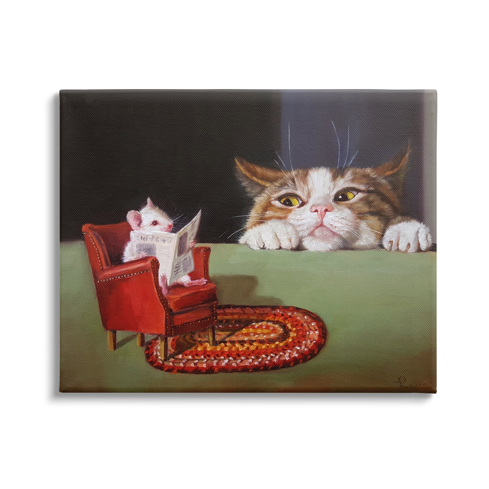 Stupell Industries Manx Cat Watching Mouse Animals & Insects Painting Gallery Wrapped Canvas Print Wall Art, 40 x 30