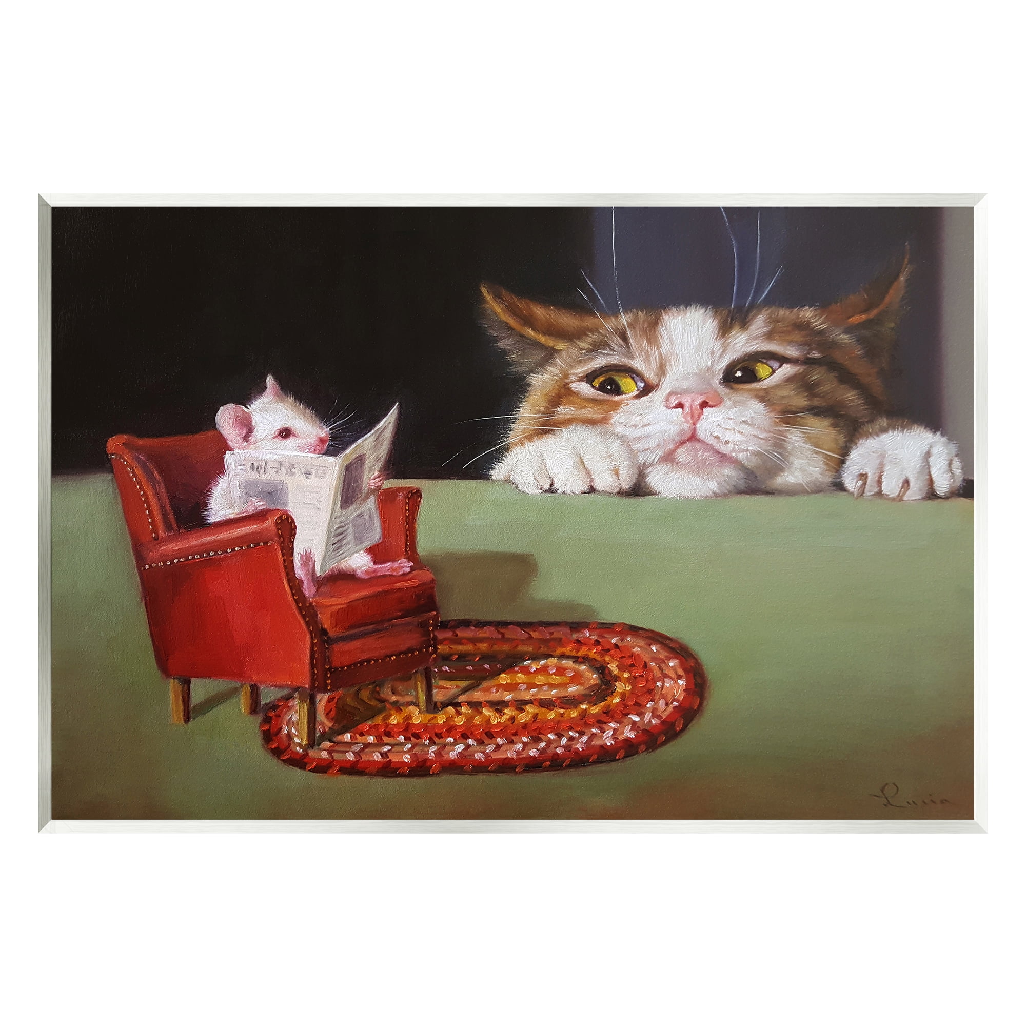 Stupell Industries Manx Cat Watching Mouse Animals & Insects Painting Unframed Art Print Wall Art, 19 x 13
