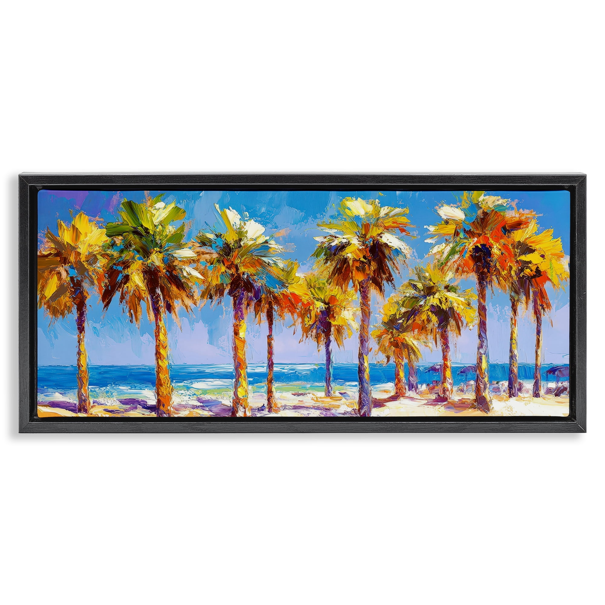 Stupell Industries Many Palm Trees on Beach Black Framed Floater Canvas Wall Art, design by Petal Prints Design