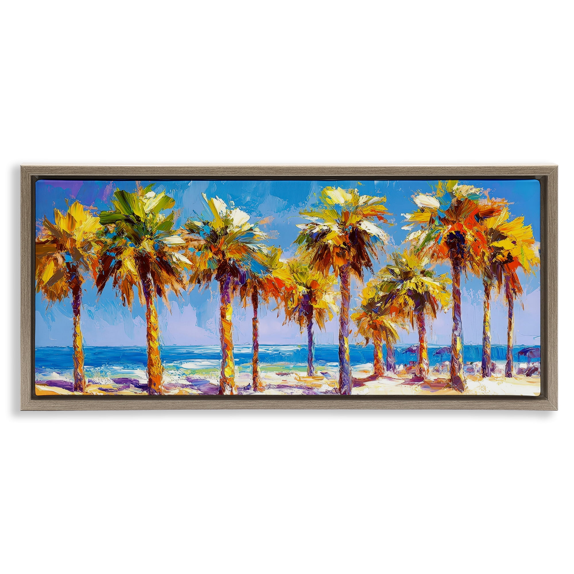 Stupell Industries Many Palm Trees on Beach Brown Framed Floater Canvas Wall Art, design by Petal Prints Design