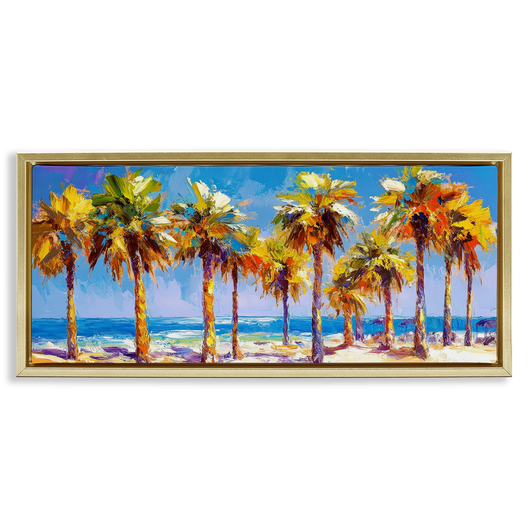 Stupell Industries Many Palm Trees on Beach Gold Framed Floater Canvas Wall Art, design by Petal Prints Design
