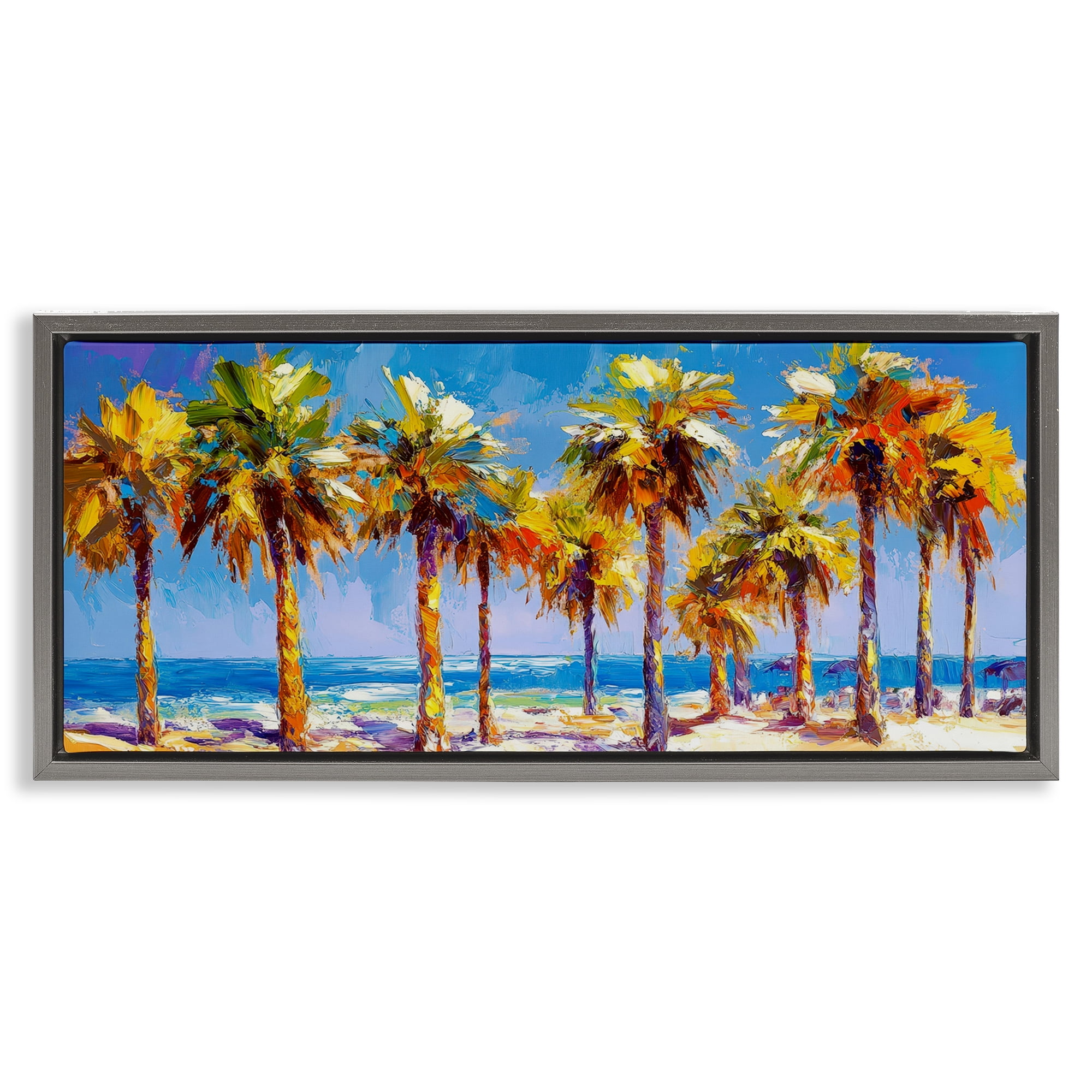 Stupell Industries Many Palm Trees on Beach Gray Framed Floater Canvas Wall Art, design by Petal Prints Design