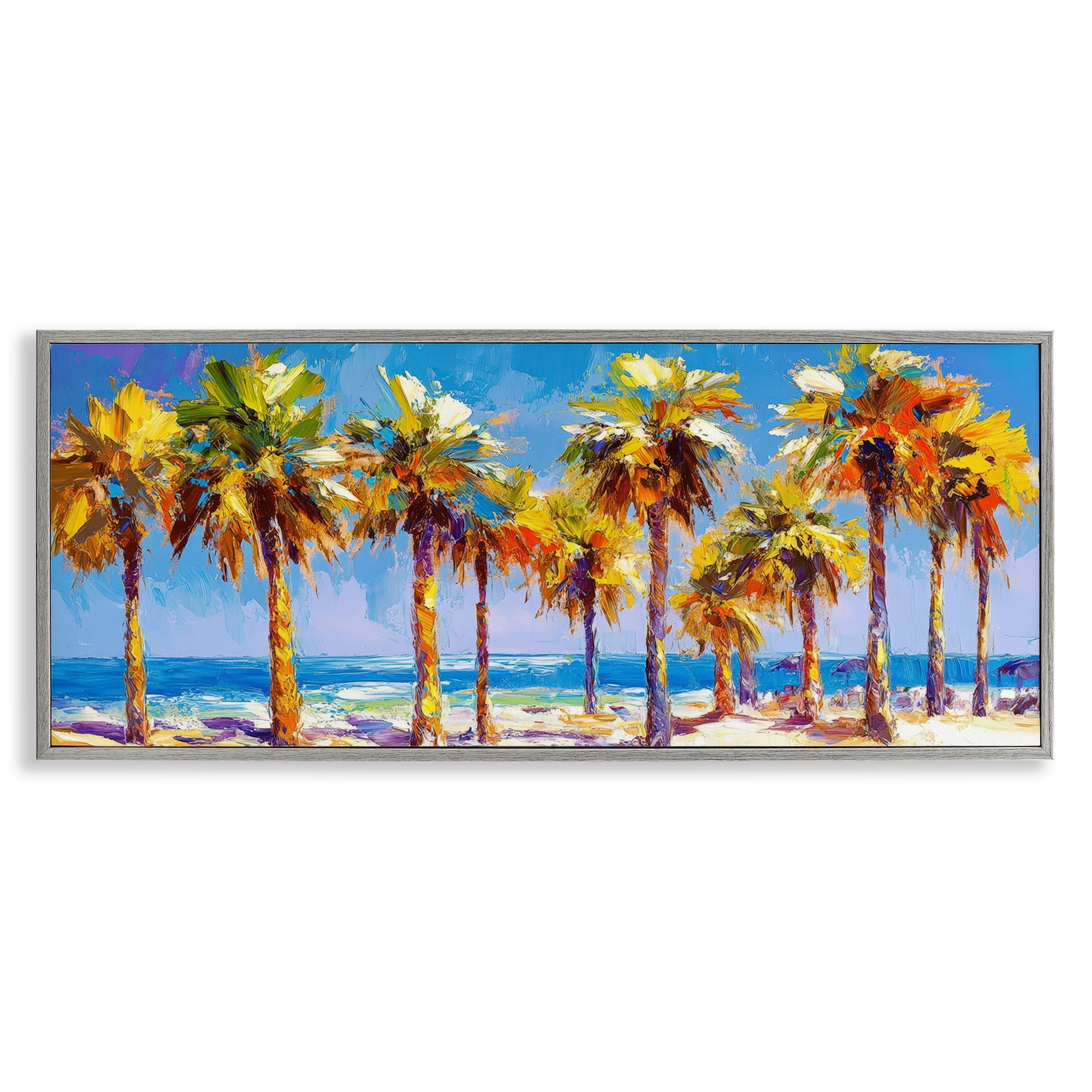 Stupell Industries Many Palm Trees on Beach Gray Framed Giclee Art, design by Petal Prints Design