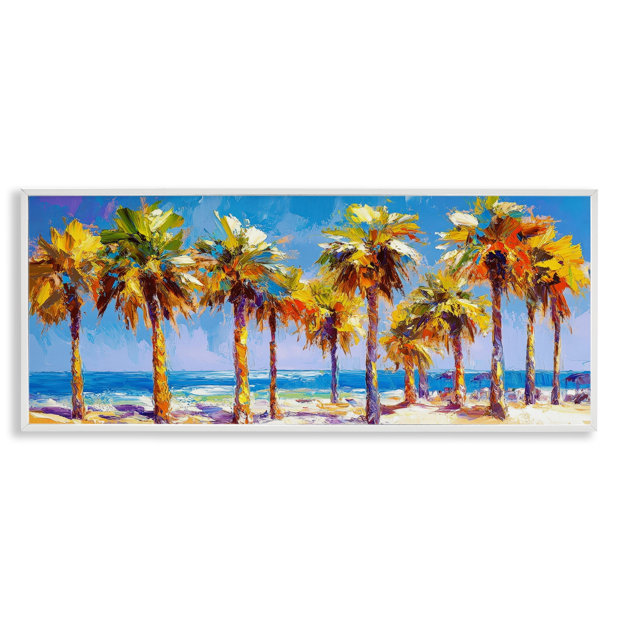 Stupell Industries Many Palm Trees on Beach White Framed Giclee Art, design by Petal Prints Design
