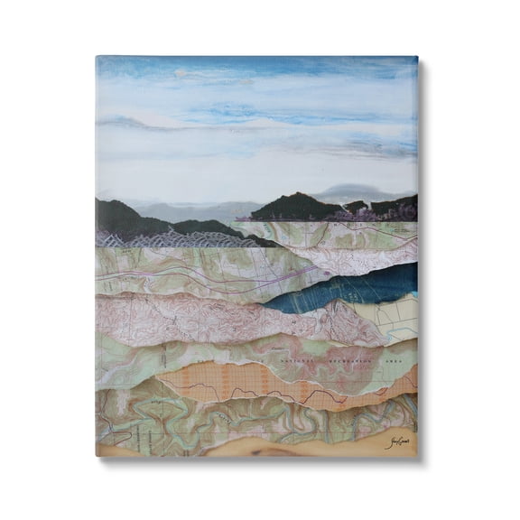Stupell Industries Map Collage Landscape Nature Painting Gallery Wrapped Canvas Print Wall Art, 24 x 30