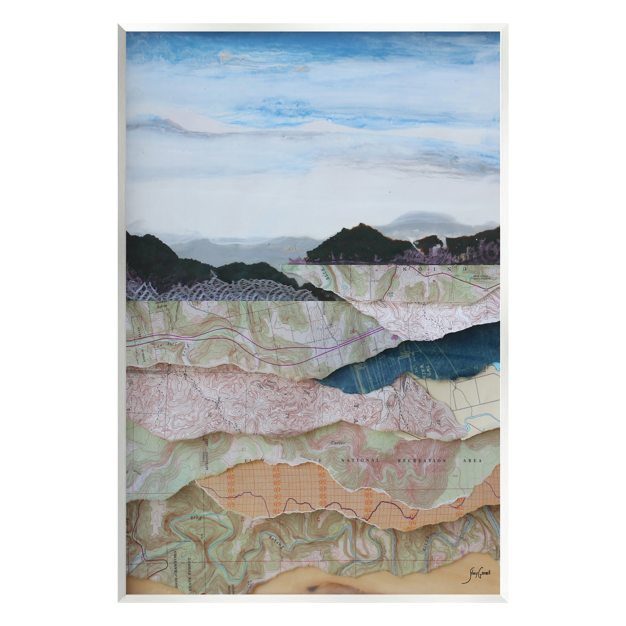 Stupell Industries Map Collage Landscape Nature Painting Unframed Art Print Wall Art, 10 x 15
