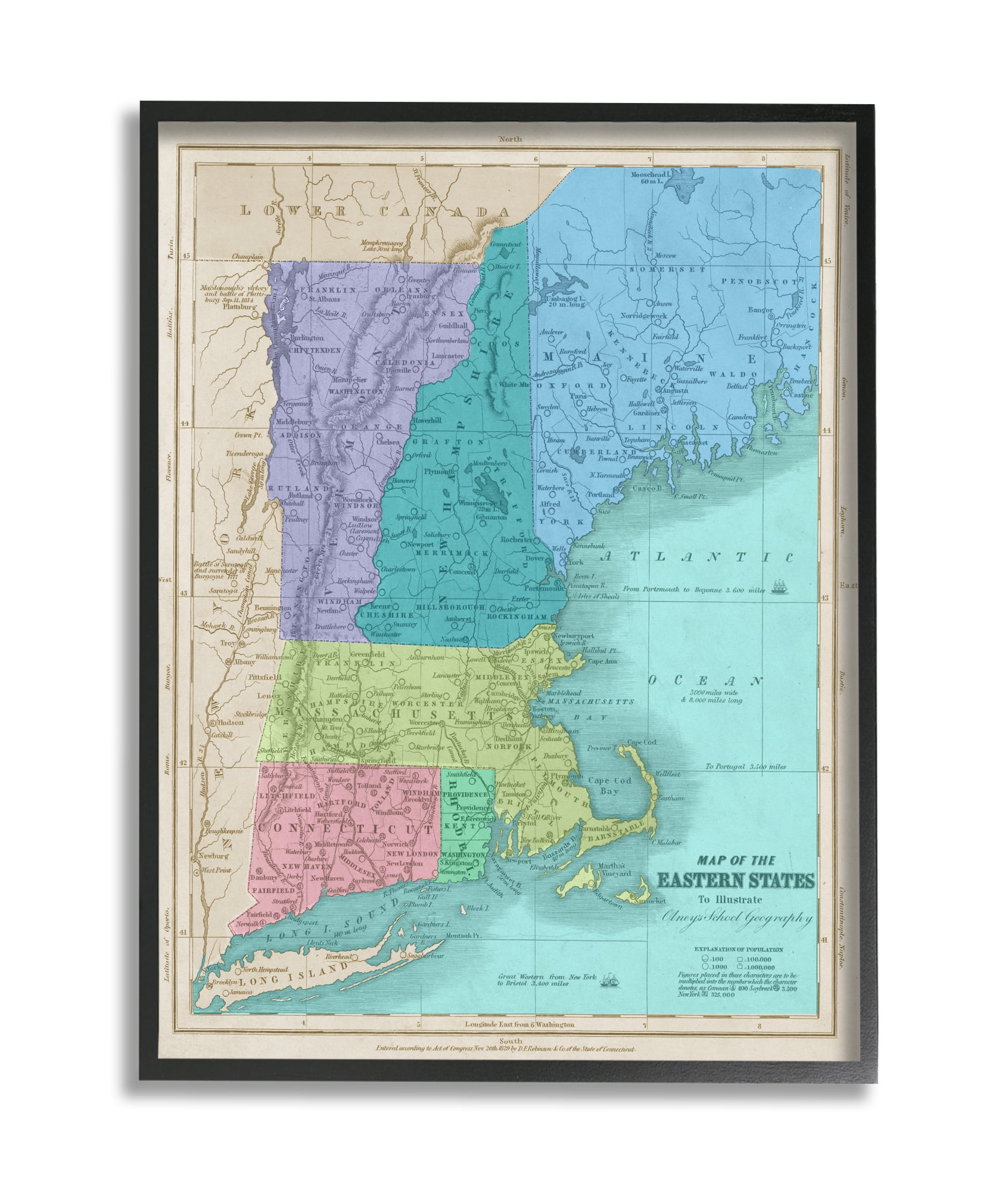 Stupell Industries Map Of Eastern States New England Border Lines Black Framed, 11 x 14, Design by Daphne Polselli