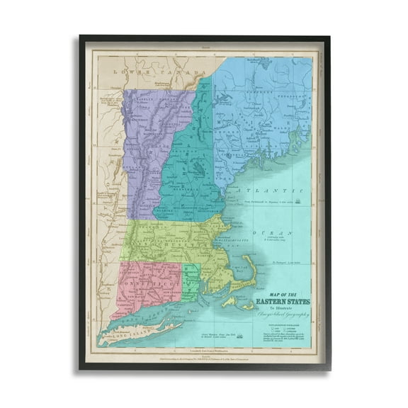 Stupell Industries Map Of Eastern States New England Border Lines Black Framed, 11 x 14, Design by Daphne Polselli