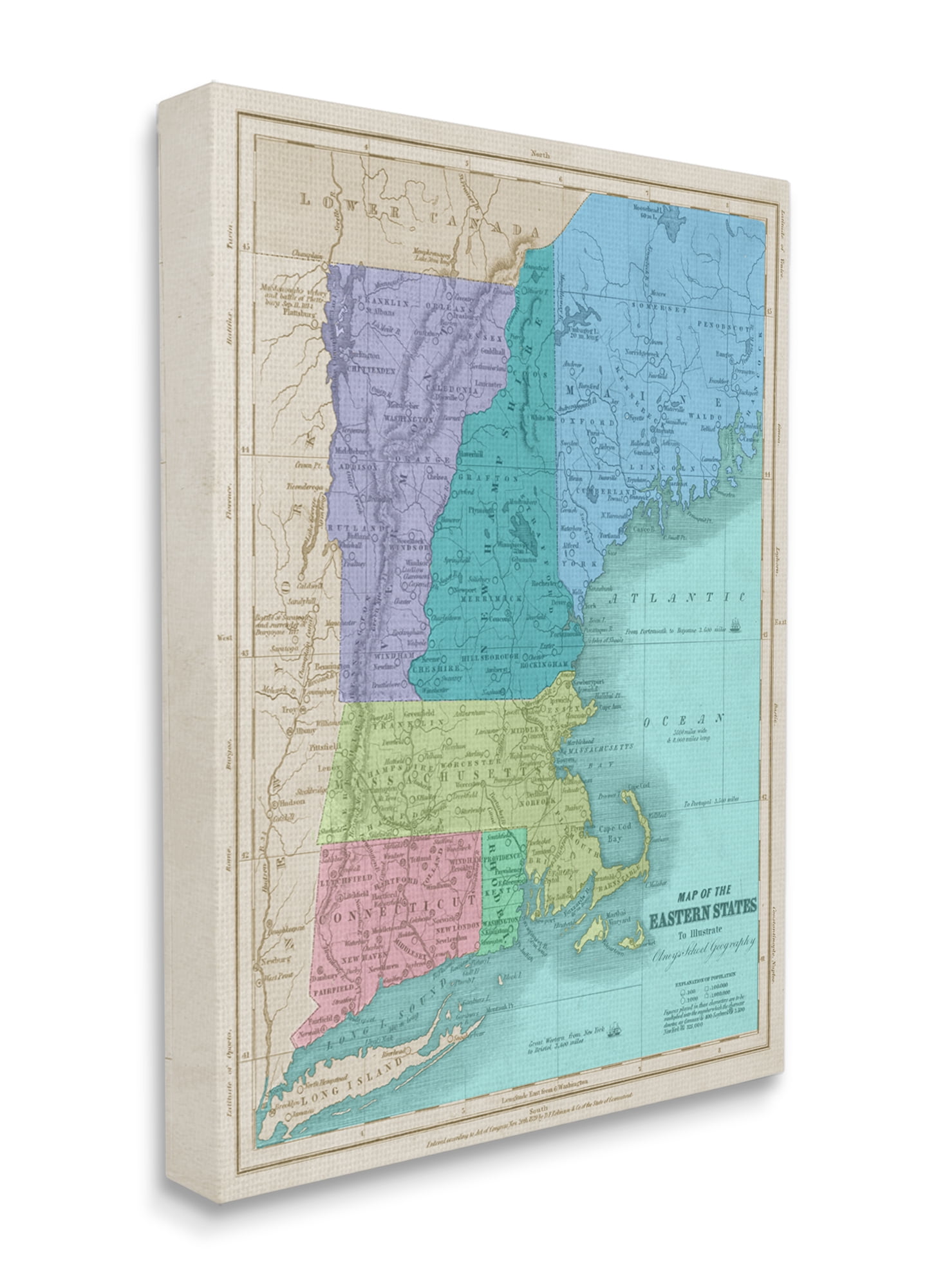 Stupell Industries Map Of Eastern States New England Border Lines Canvas Wall Art, 36 x 48, Design by Daphne Polselli
