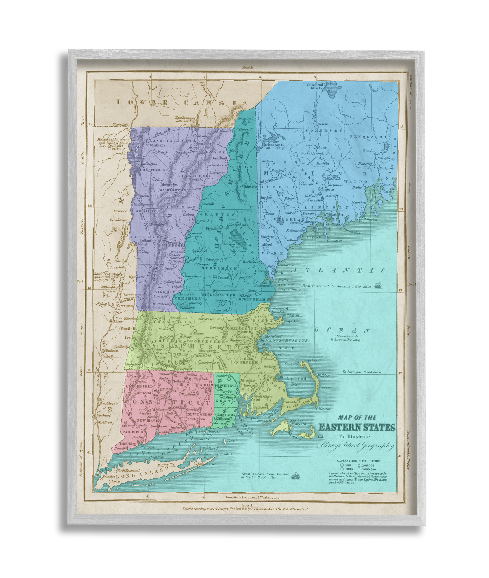 Stupell Industries Map Of Eastern States New England Border Lines Grey Framed, 16 x 20, Design by Daphne Polselli