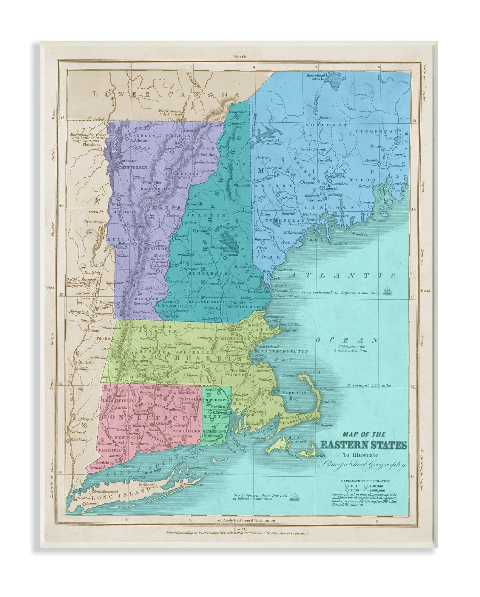 Stupell Industries Map Of Eastern States New England Border Lines Wall Plaque, 10 x 15, Design by Daphne Polselli