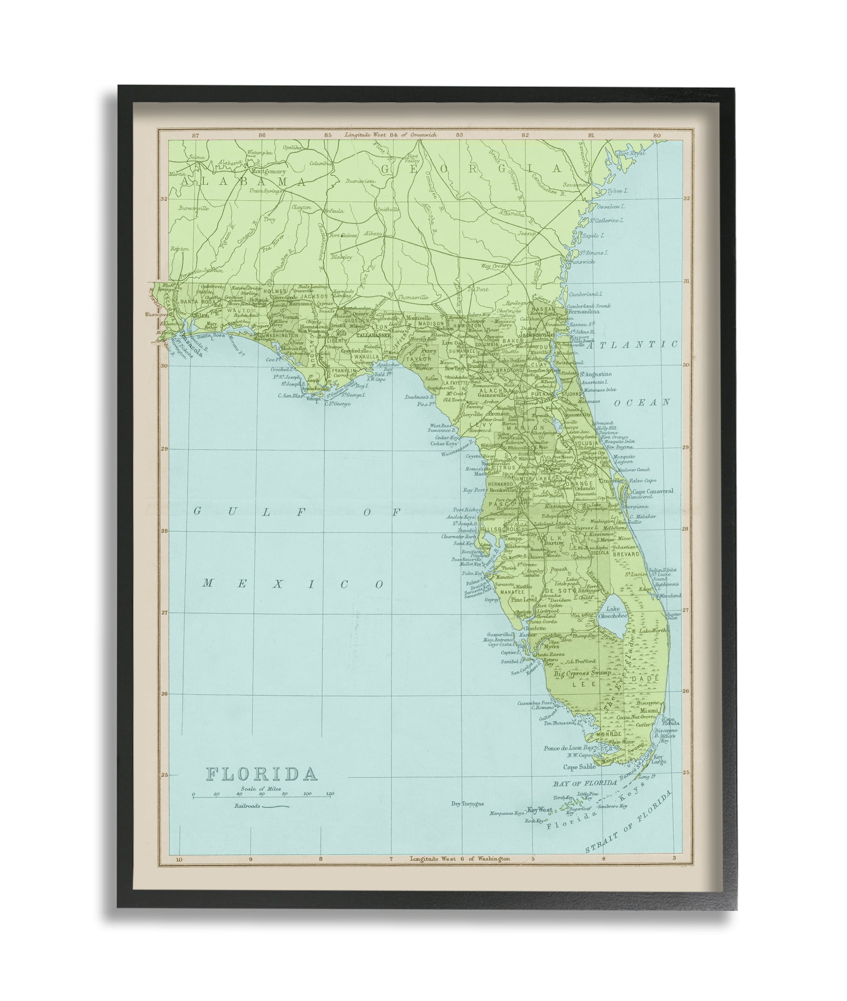 Stupell Industries Map Of Florida Classical State Border Black Framed, 11 x 14, Design by Daphne Polselli