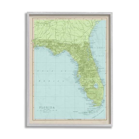 Stupell Industries Map Of Florida Classical State Border Grey Framed, 11 x 14, Design by Daphne Polselli