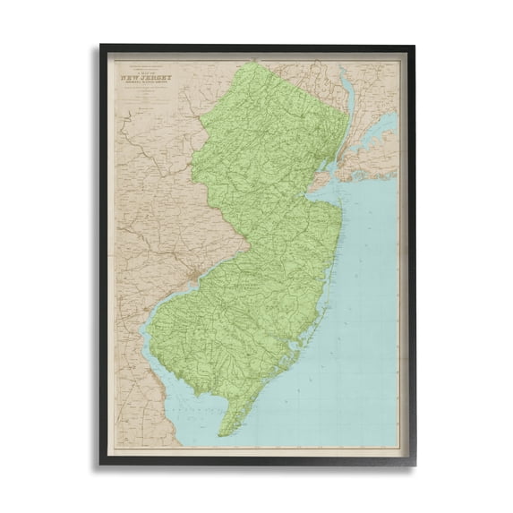 Stupell Industries Map Of New Jersey Classical State Border Black Framed, 24 x 30, Design by Daphne Polselli