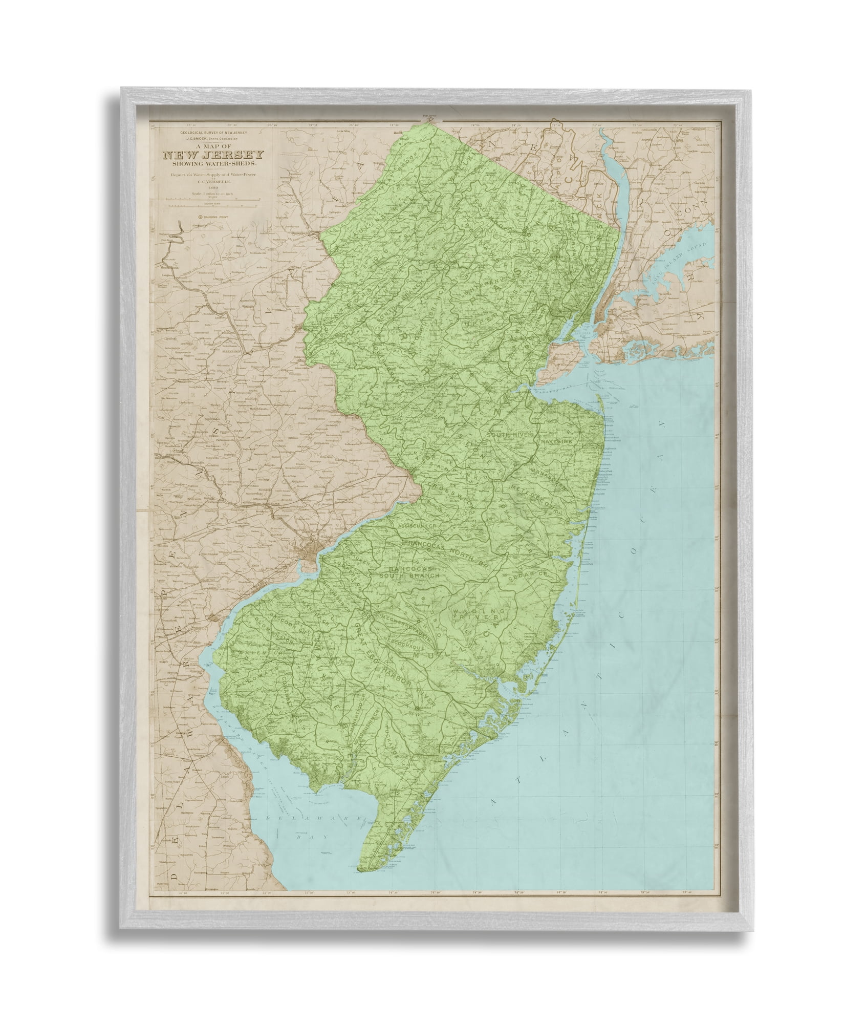 Stupell Industries Map Of New Jersey Classical State Border Grey Framed, 11 x 14, Design by Daphne Polselli