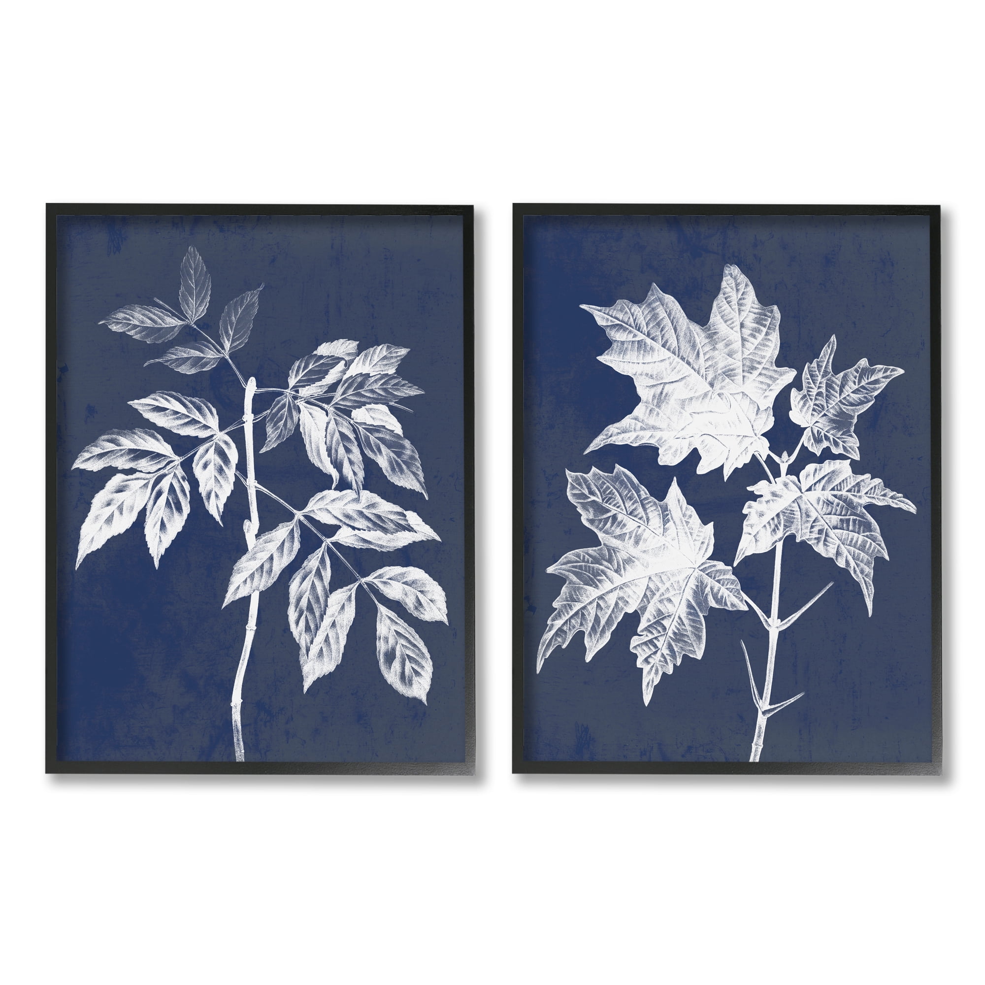 Stupell Industries Maple Leaf Elm Stem Vintage Blue White Illustration, 16 x 20,Design by Daphne Polselli