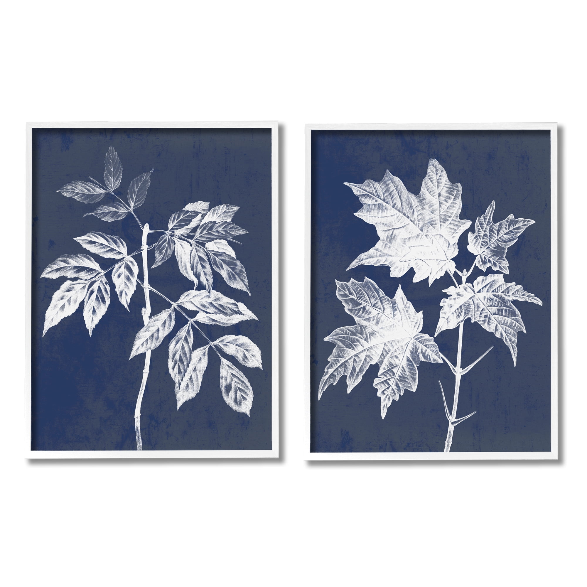 Stupell Industries Maple Leaf Elm Stem Vintage Blue White Illustration, 24 x 30,Design by Daphne Polselli