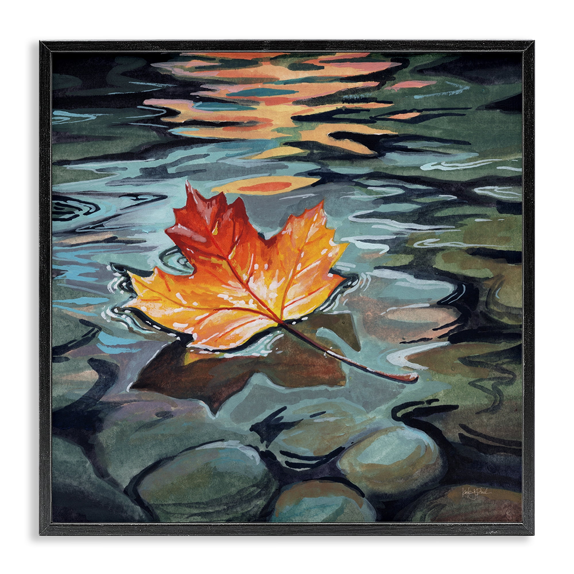 Stupell Industries Maple Leaf Floating in Stream Black Framed Giclee Art, design by Kate Jarvik Birch