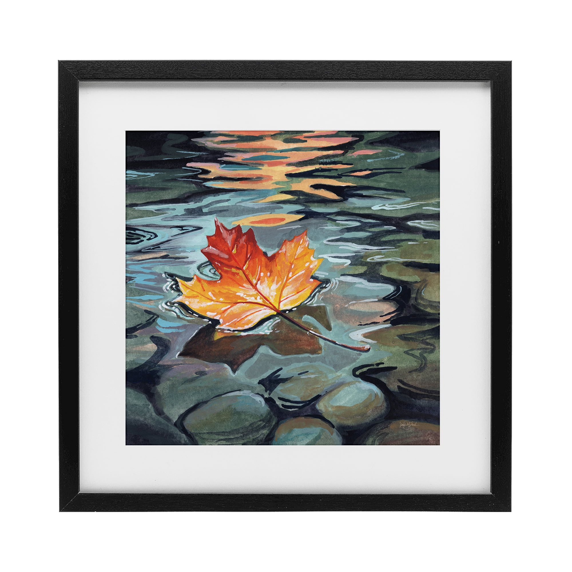 Stupell Industries Maple Leaf Floating in Stream Black Framed Print Under Glass, design by Kate Jarvik Birch