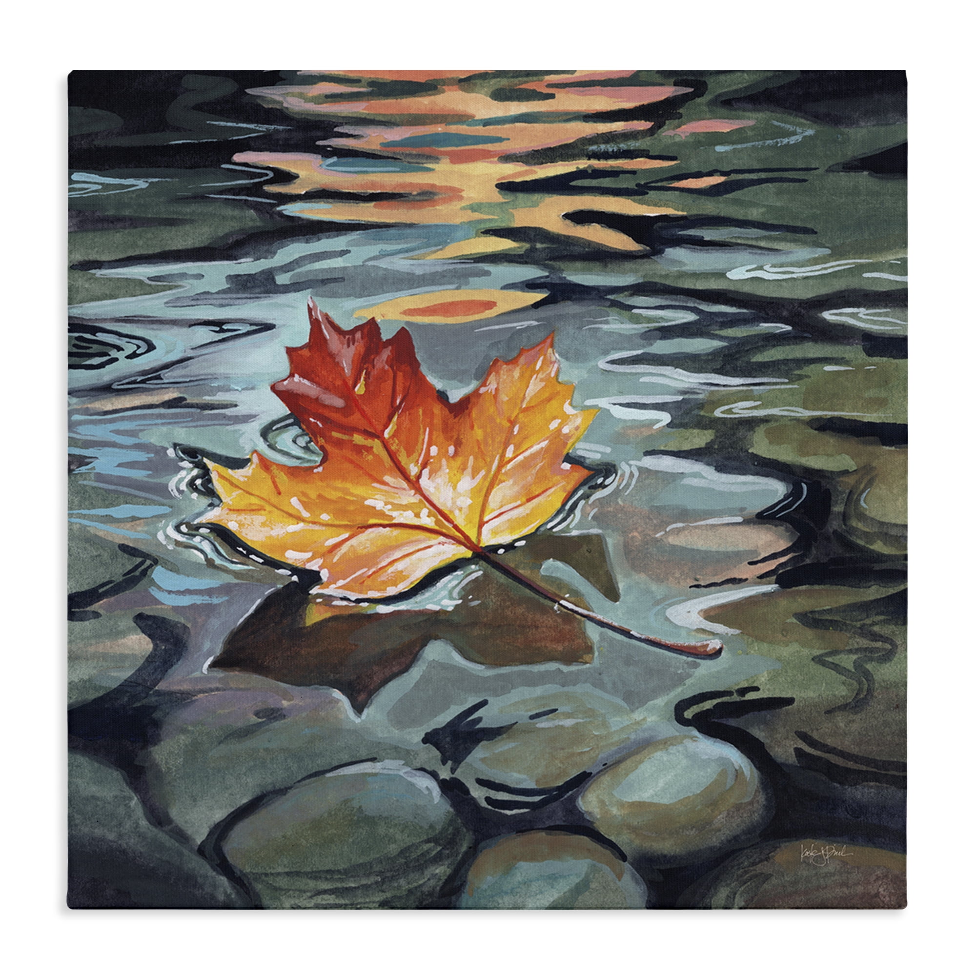 Stupell Industries Maple Leaf Floating in Stream Canvas Wall Art, design by Kate Jarvik Birch