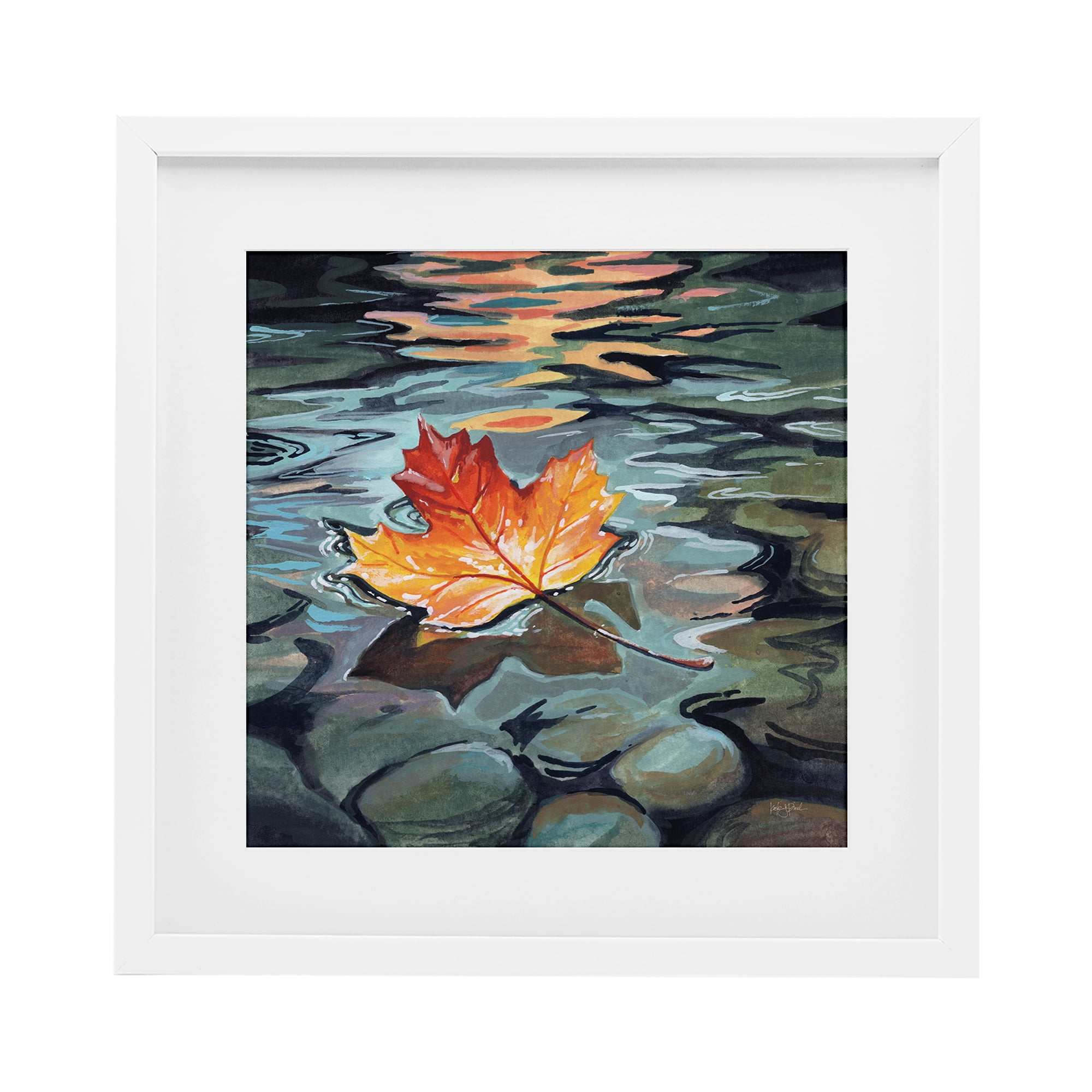 Stupell Industries Maple Leaf Floating in Stream White Framed Print Under Glass, design by Kate Jarvik Birch