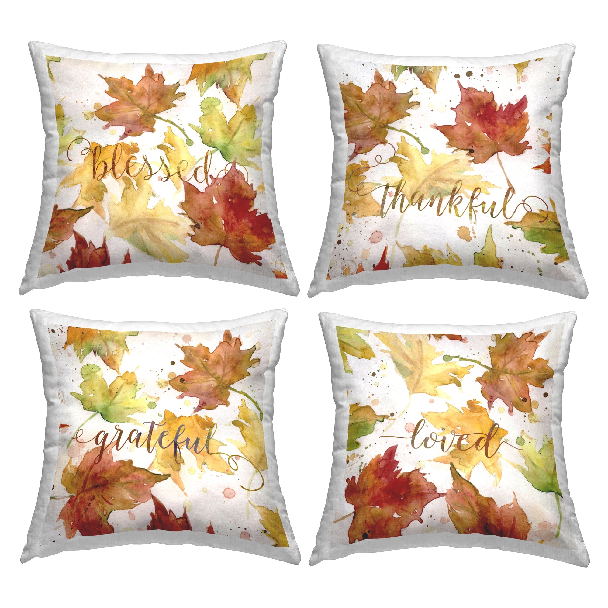 Stupell Industries Maple Leaf Pattern Phrases Square Decorative Printed Throw Pillow, 18 x 18, Set of 4