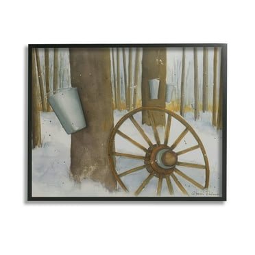 Stupell Industries Maple Sugaring Trees Landscape Painting Black Framed Art Print Wall Art, 14 x 11