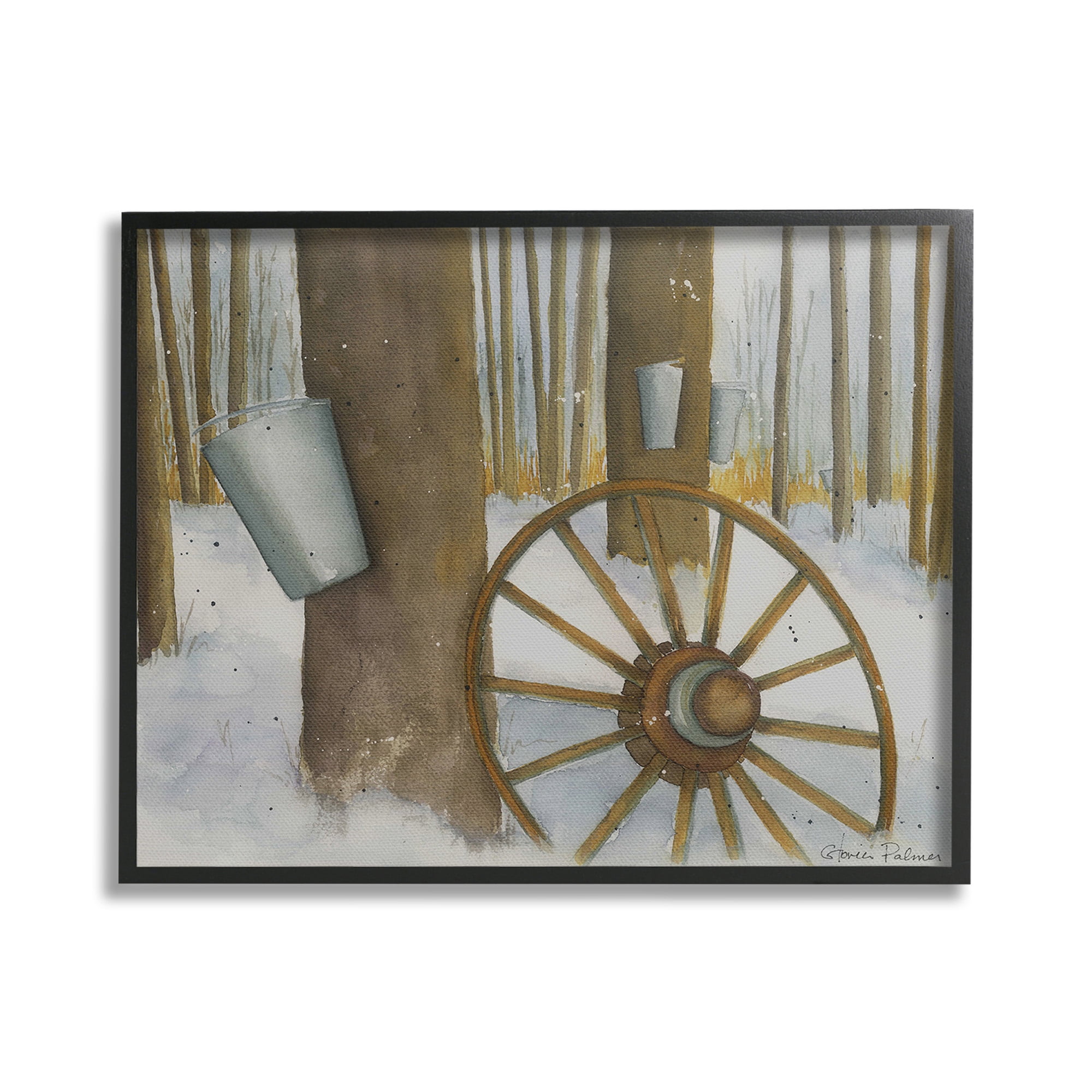 Stupell Industries Maple Sugaring Trees Landscape Painting Black Framed Art Print Wall Art, 30 x 24