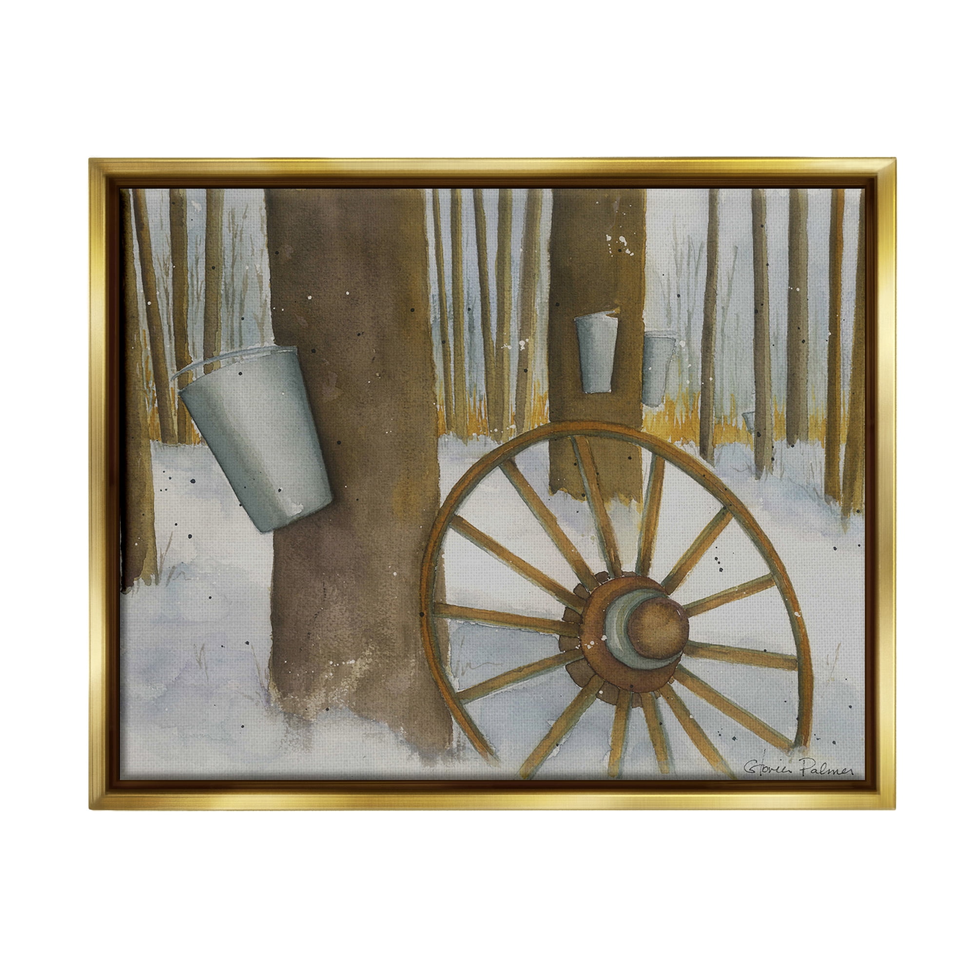 Stupell Industries Maple Sugaring Trees Landscape Painting Gold Floater Framed Canvas Art Print Wall Art, 31 x 25