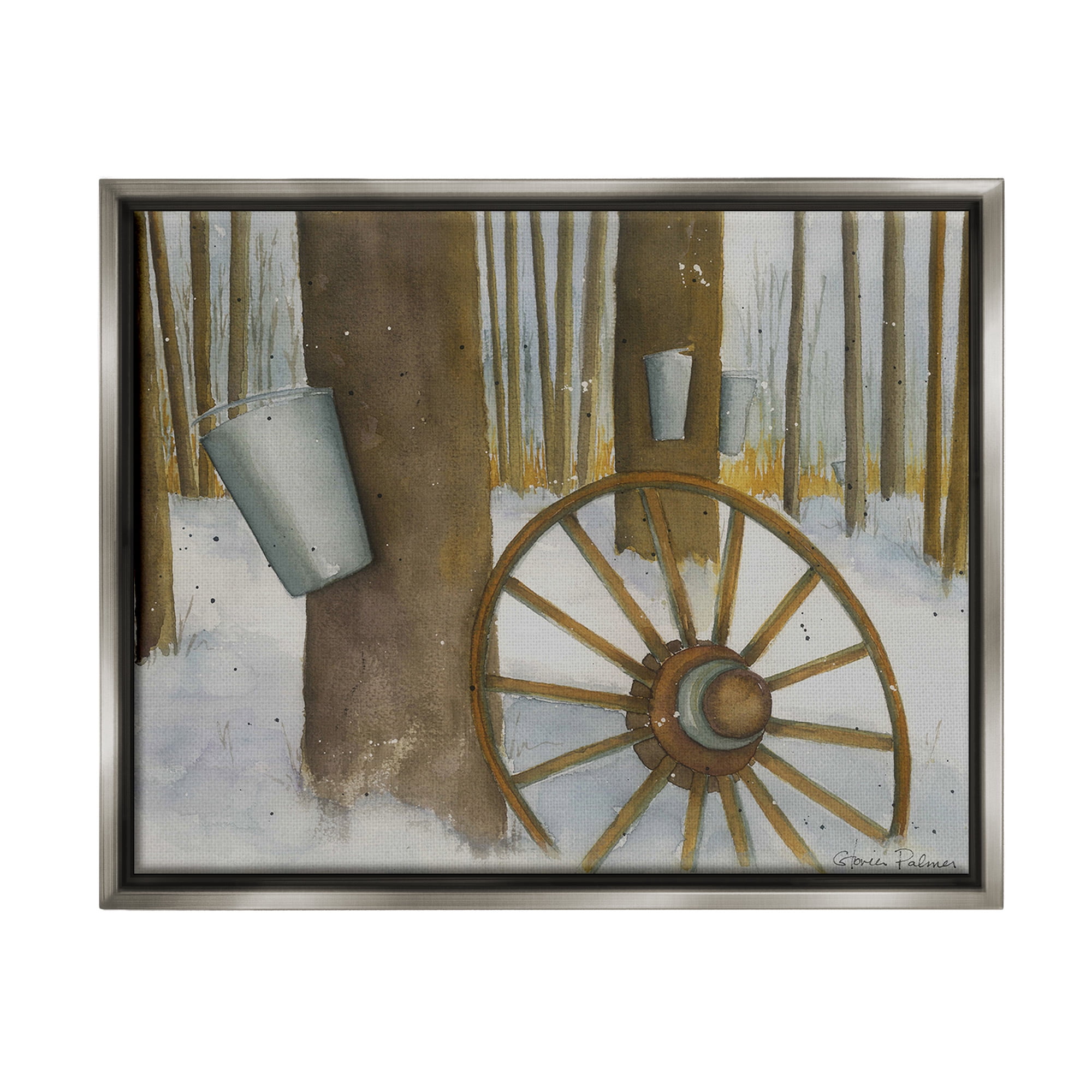 Stupell Industries Maple Sugaring Trees Landscape Painting Gray Floater Framed Canvas Art Print Wall Art, 21 x 17