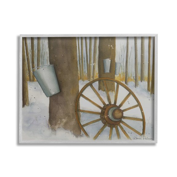 Stupell Industries Maple Sugaring Trees Landscape Painting Gray Framed Art Print Wall Art, 30 x 24