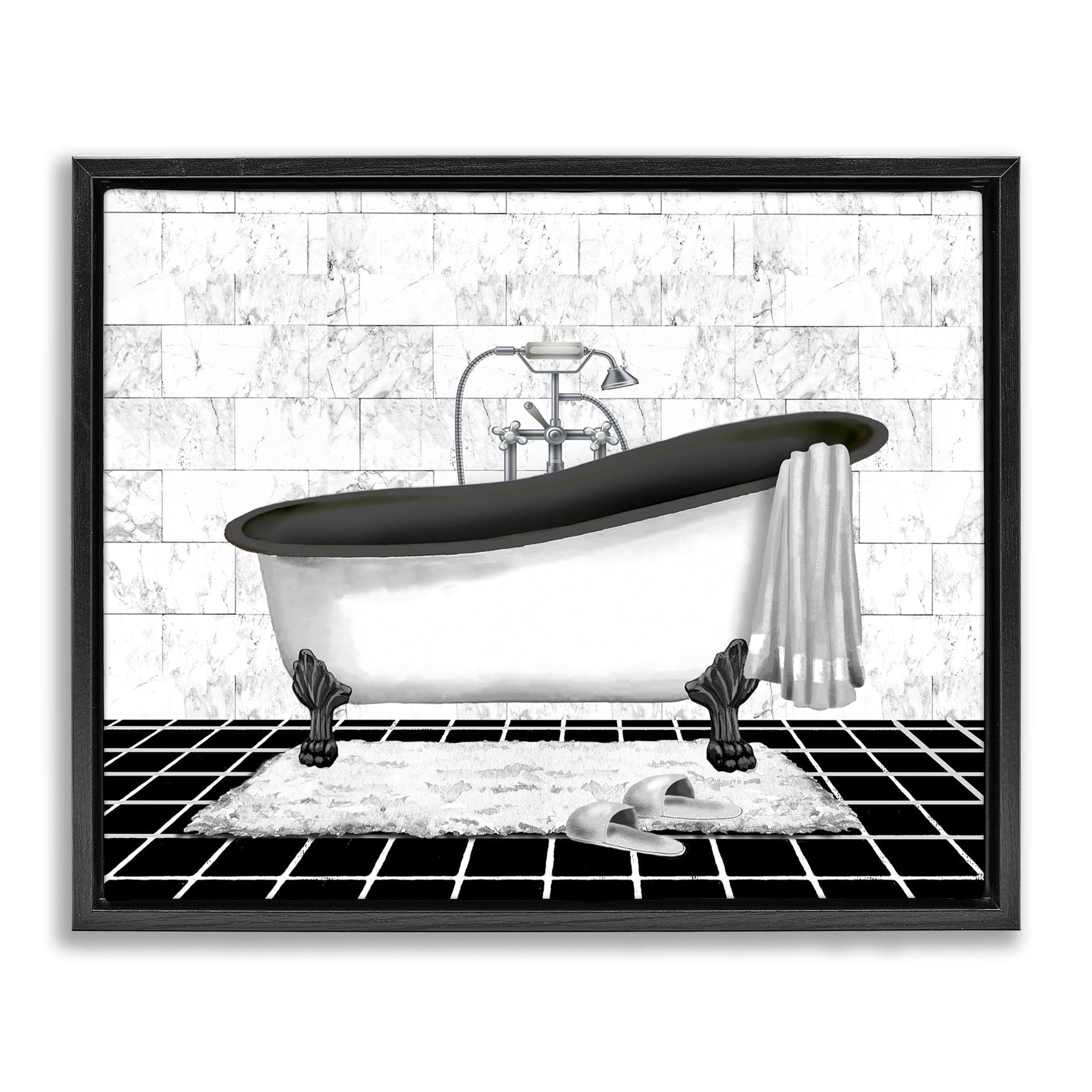 Stupell Industries Marble Pattern Bath Typography Painting Black Floater Framed Canvas Art Print Wall Art, 31 x 25