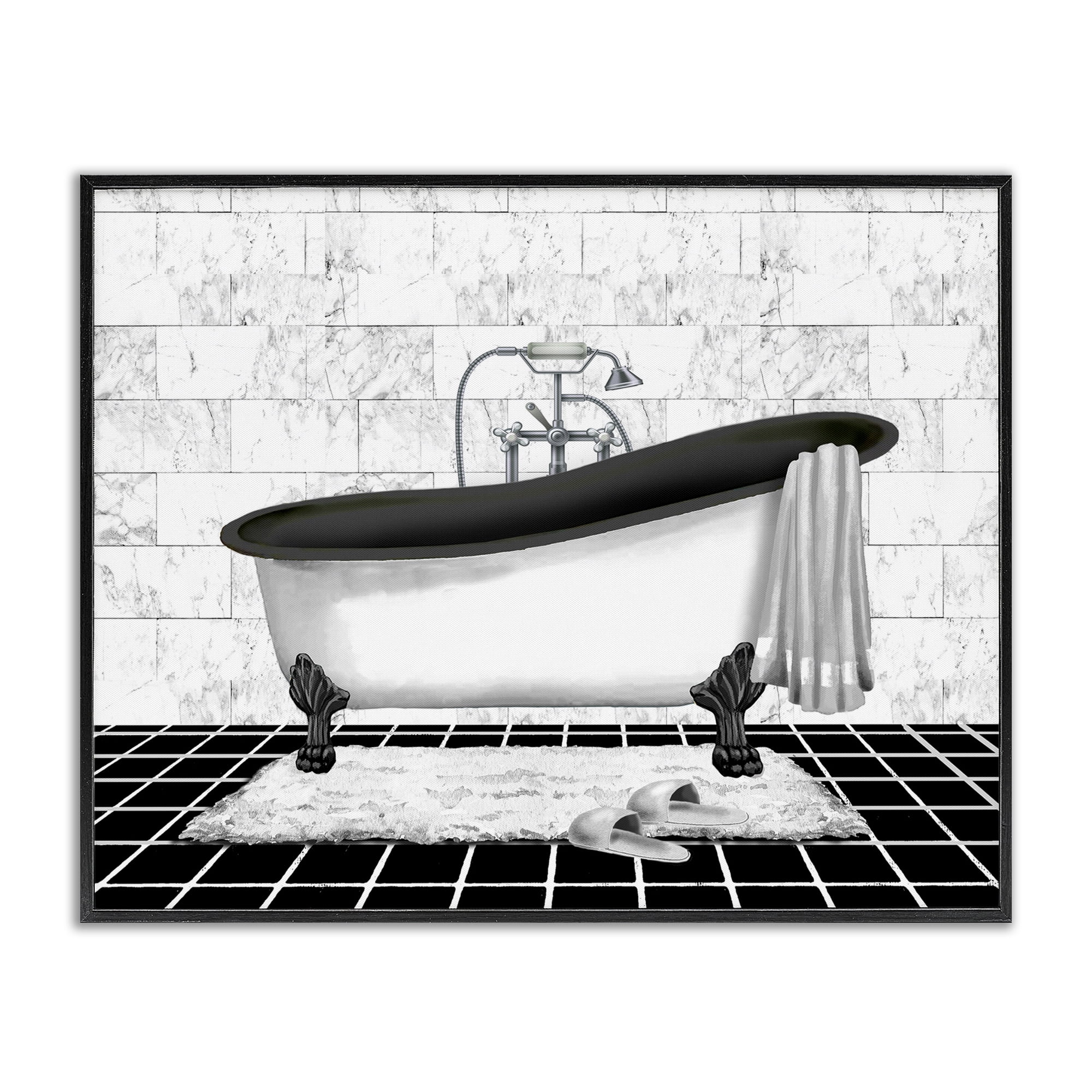 Stupell Industries Marble Pattern Bath Typography Painting Black Framed Art Print Wall Art, 30 x 24