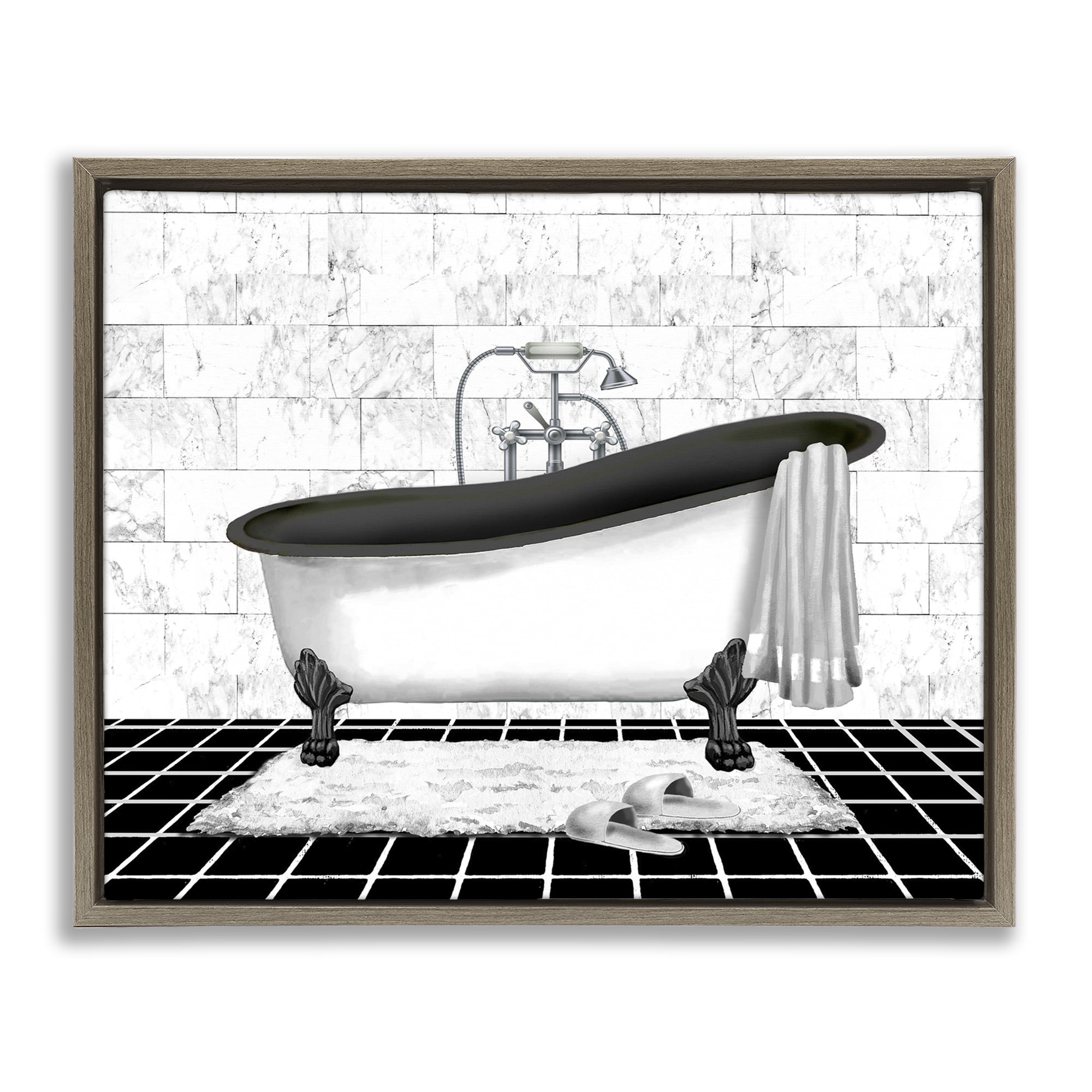 Stupell Industries Marble Pattern Bath Typography Painting Brown Floater Framed Canvas Art Print Wall Art, 31 x 25
