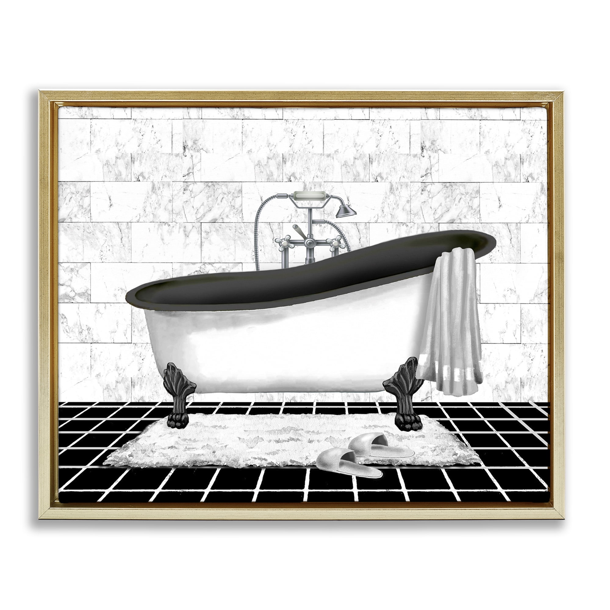 Stupell Industries Marble Pattern Bath Typography Painting Gold Floater Framed Canvas Art Print Wall Art, 31 x 25