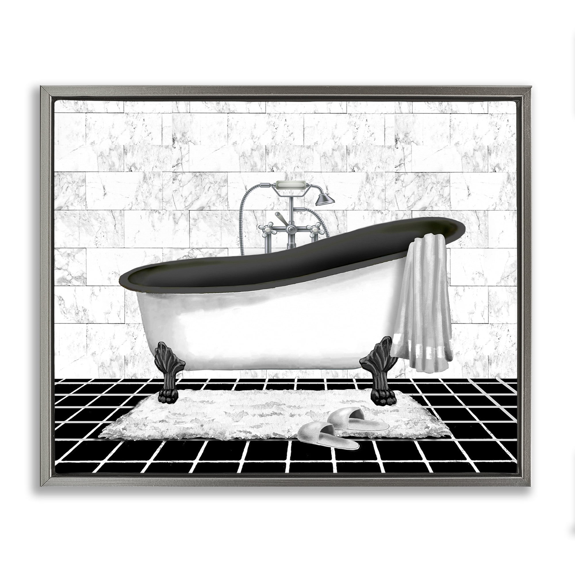 Stupell Industries Marble Pattern Bath Typography Painting Gray Floater Framed Canvas Art Print Wall Art, 31 x 25