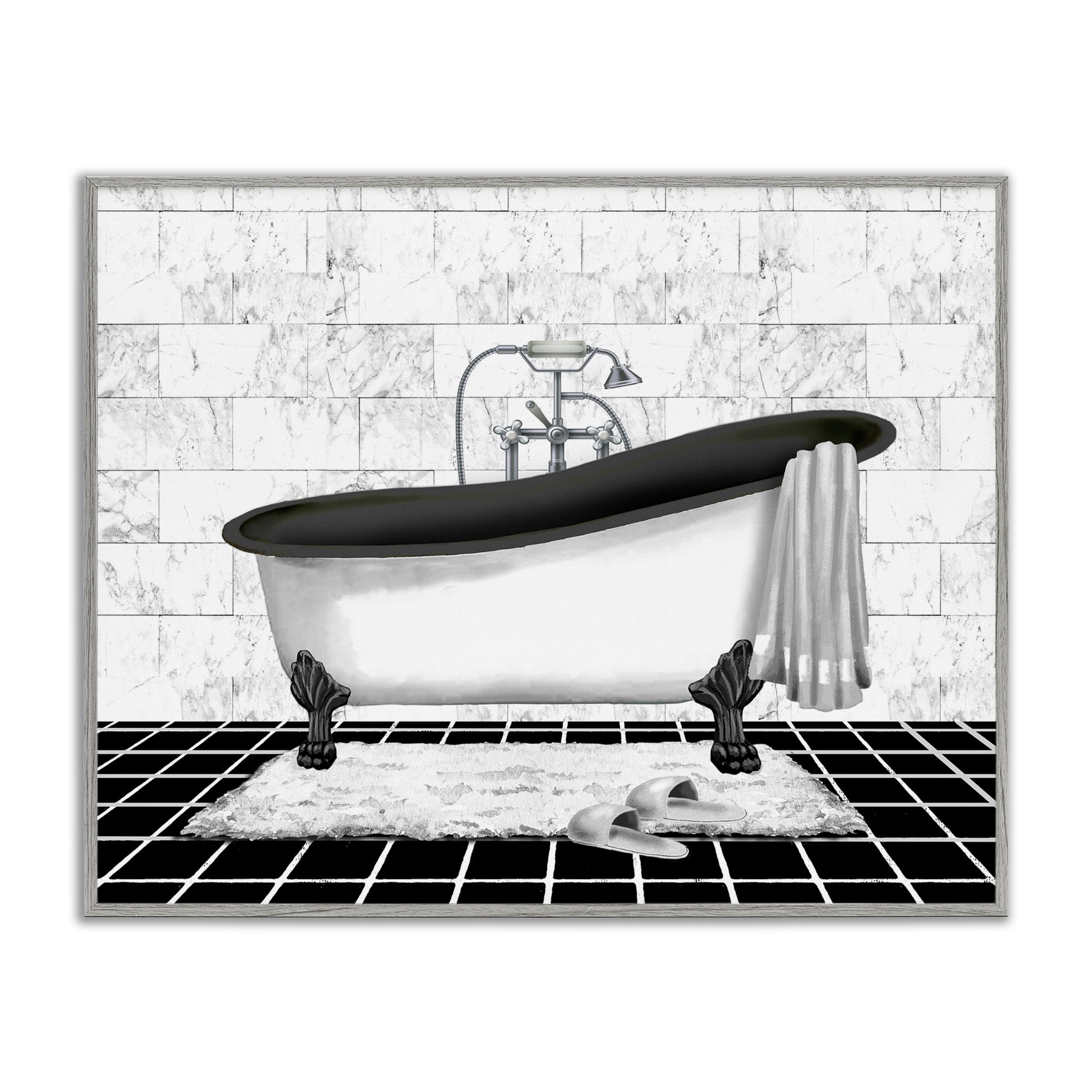 Stupell Industries Marble Pattern Bath Typography Painting Gray Framed Art Print Wall Art, 20 x 16