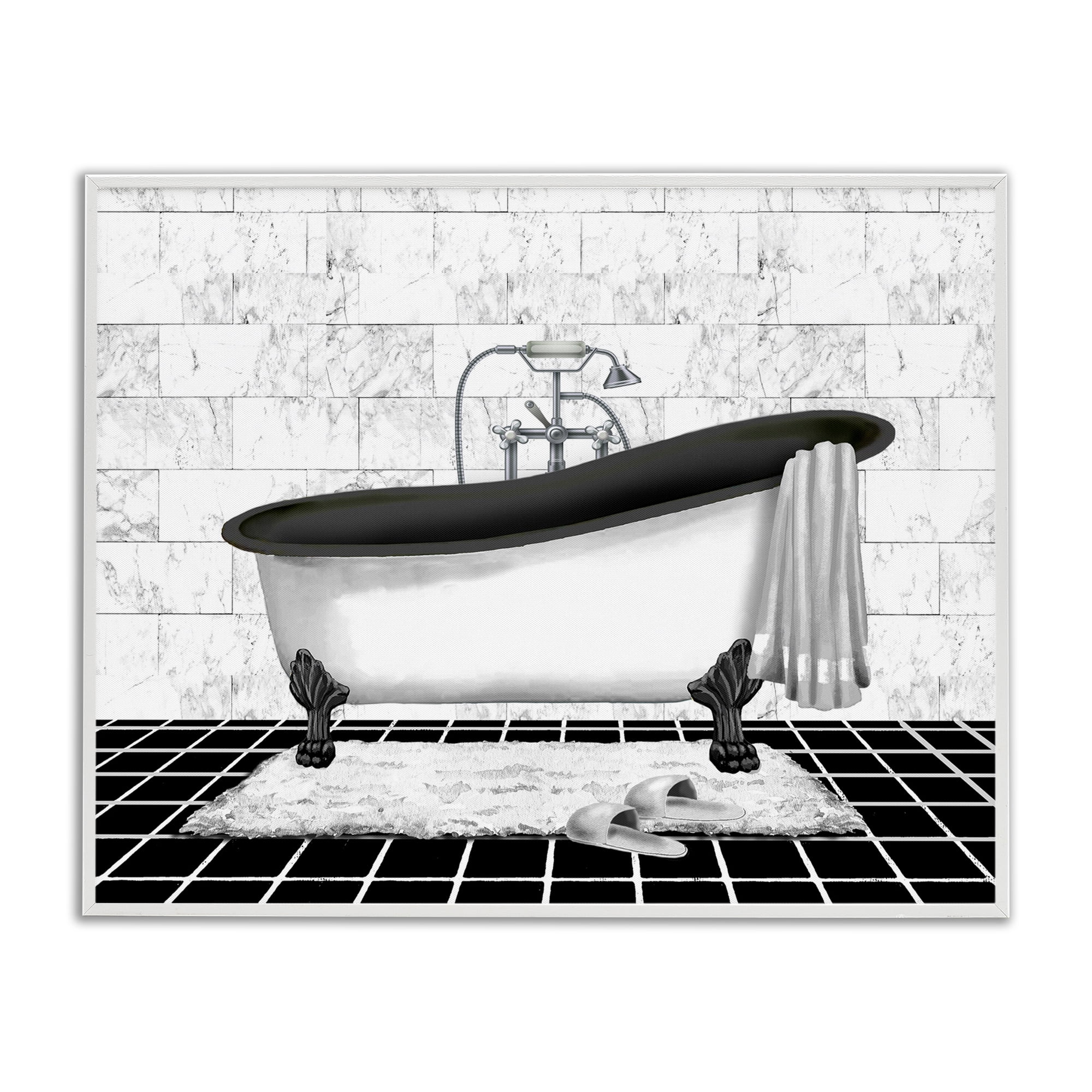Stupell Industries Marble Pattern Bath Typography Painting White Framed Art Print Wall Art, 14 x 11