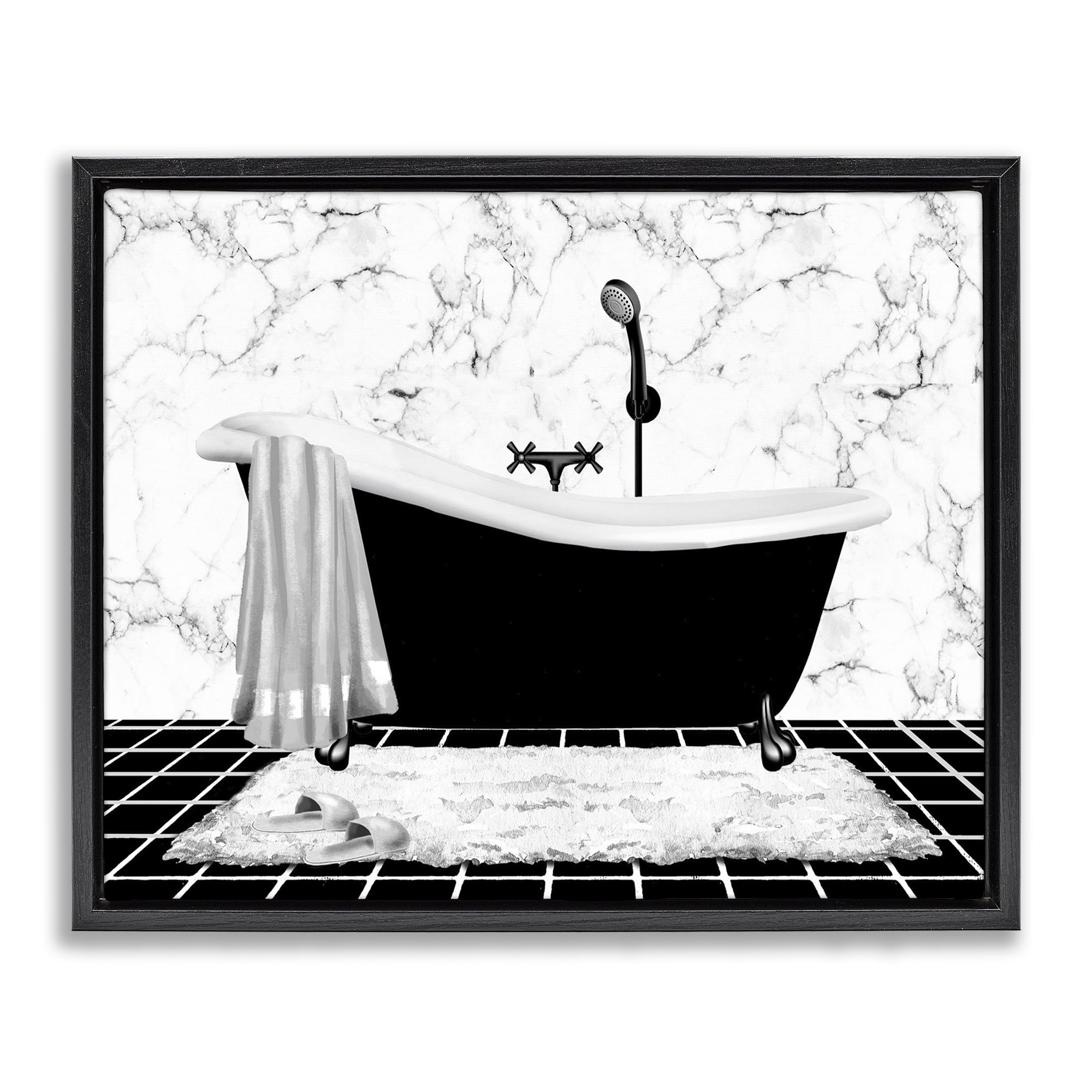 Stupell Industries Marble Pattern Tub Typography Painting Black Floater Framed Canvas Art Print Wall Art, 21 x 17
