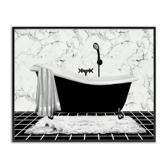 Stupell Industries Marble Pattern Tub Typography Painting Black Framed Art Print Wall Art, 14 x 11