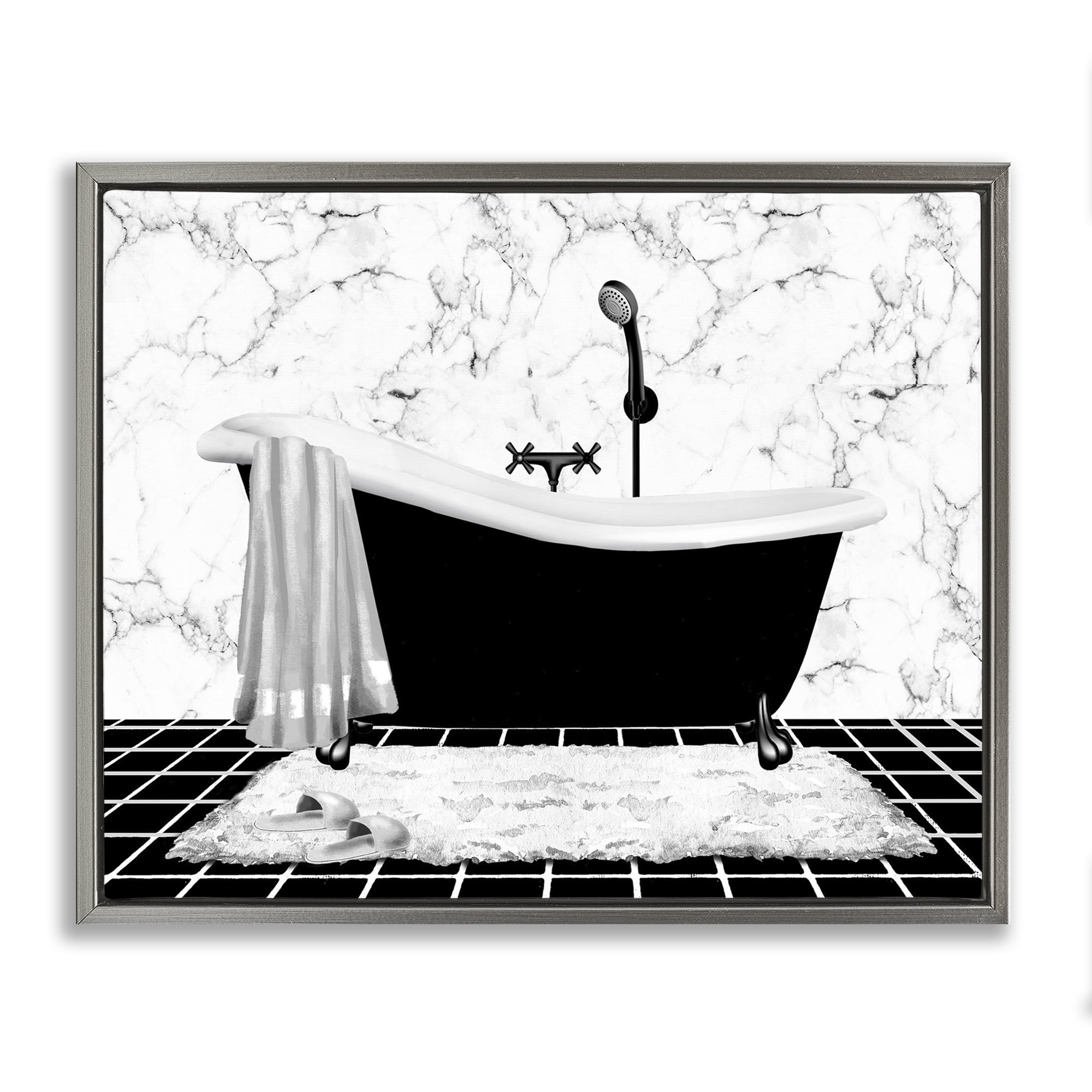 Stupell Industries Marble Pattern Tub Typography Painting Gray Floater Framed Canvas Art Print Wall Art, 31 x 25