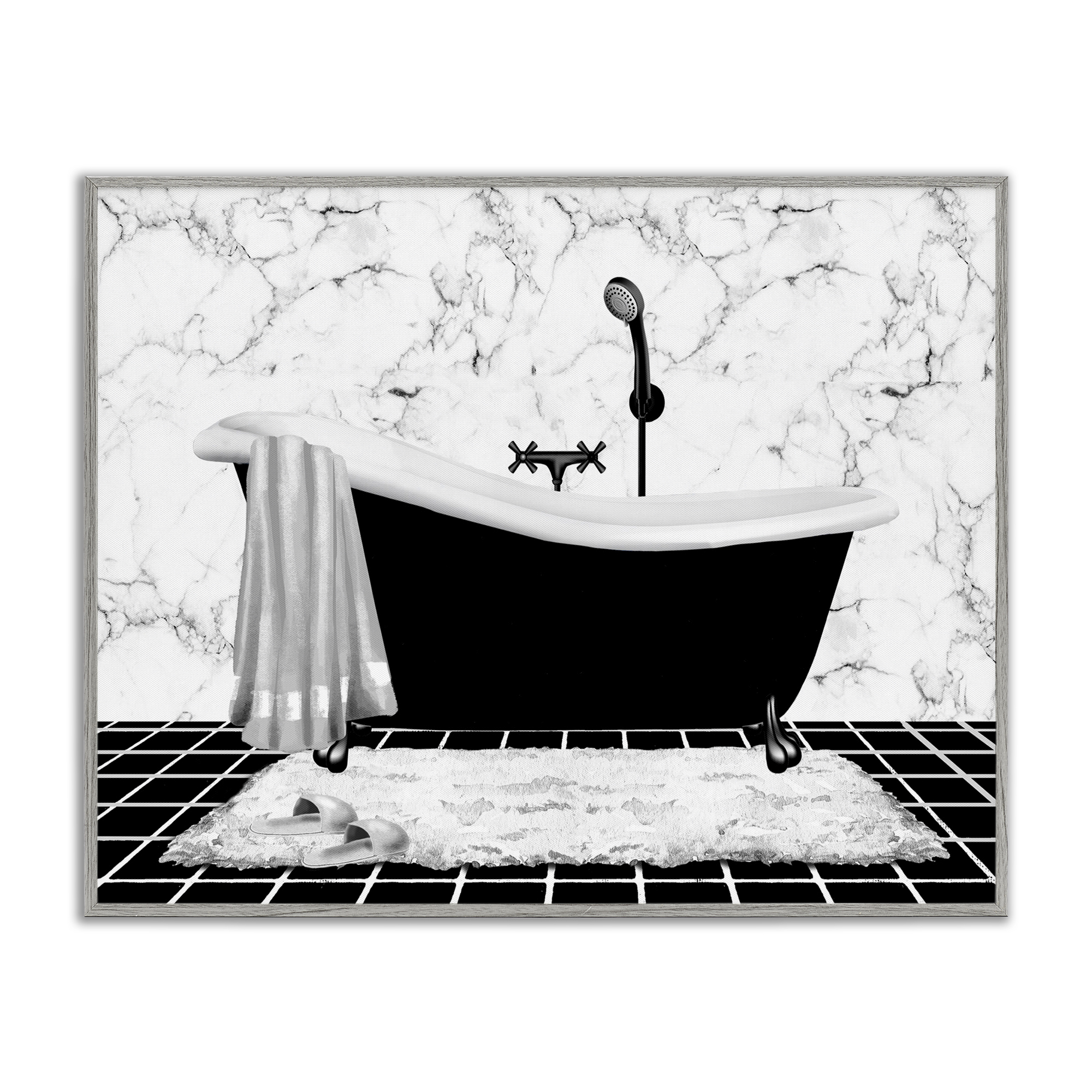 Stupell Industries Marble Pattern Tub Typography Painting Gray Framed Art Print Wall Art, 20 x 16