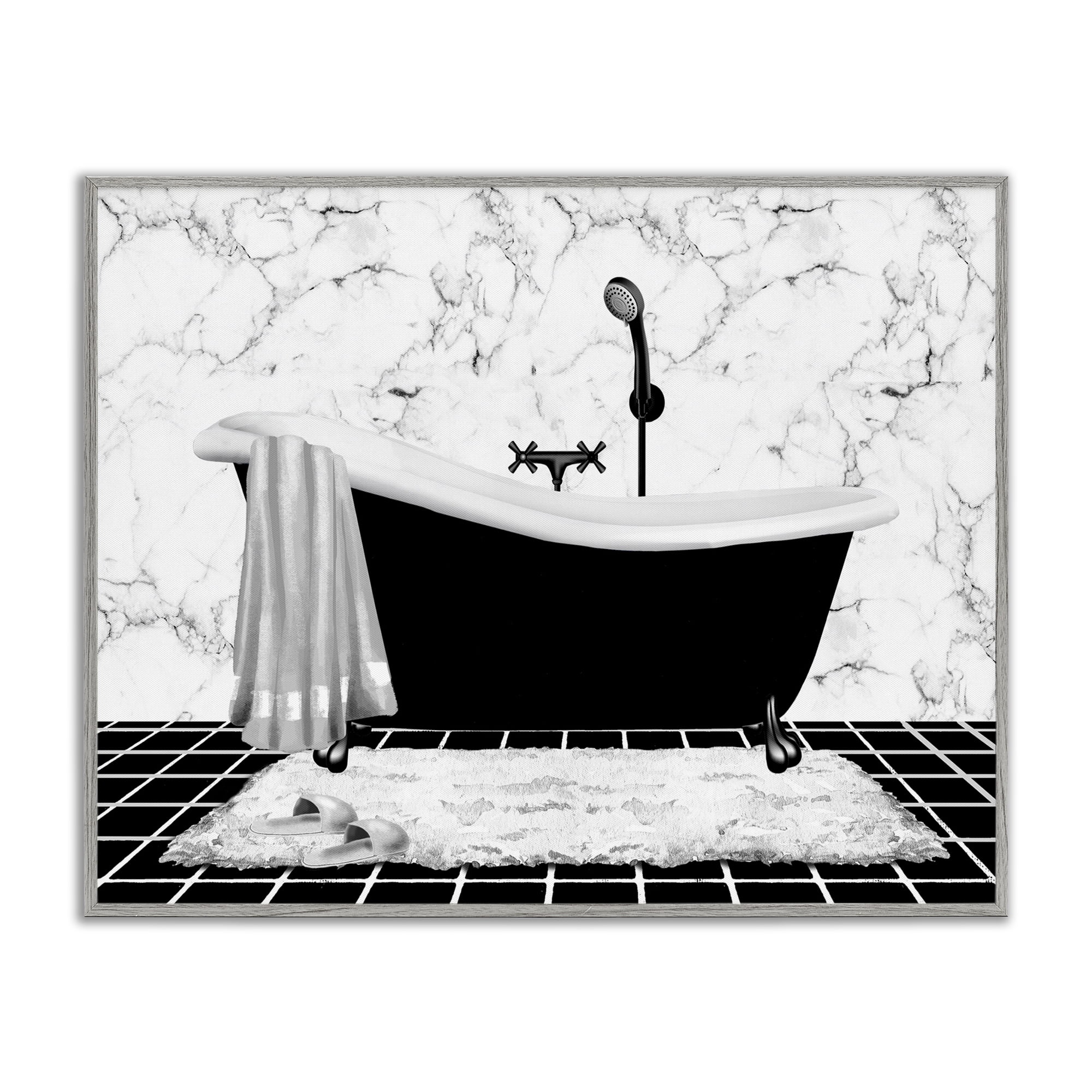 Stupell Industries Marble Pattern Tub Typography Painting Gray Framed Art Print Wall Art, 30 x 24