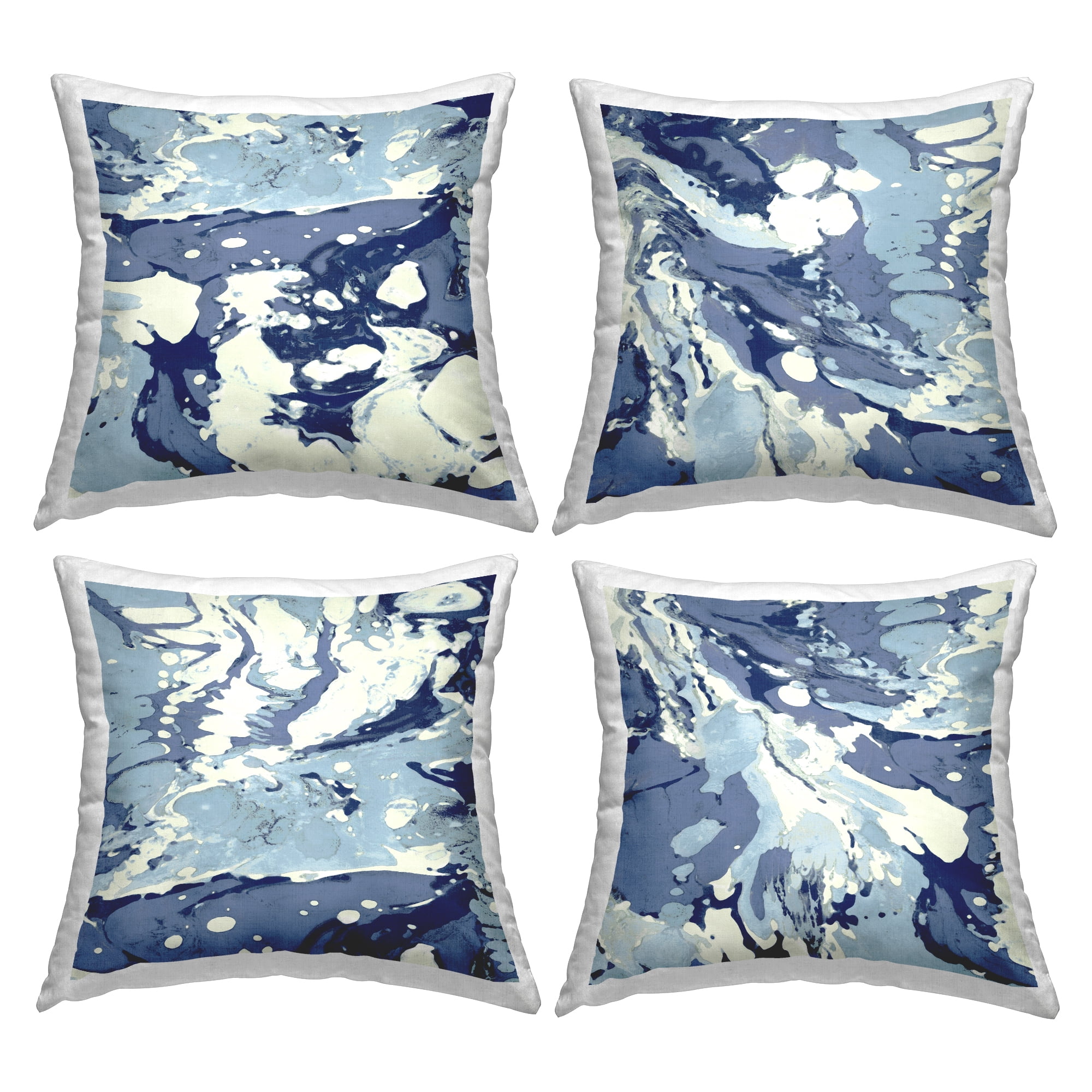 Stupell Industries Marbled Blue Abstract Fluid Forms Printed Throw Pillow Design by Danielle Carson (Set of 4)