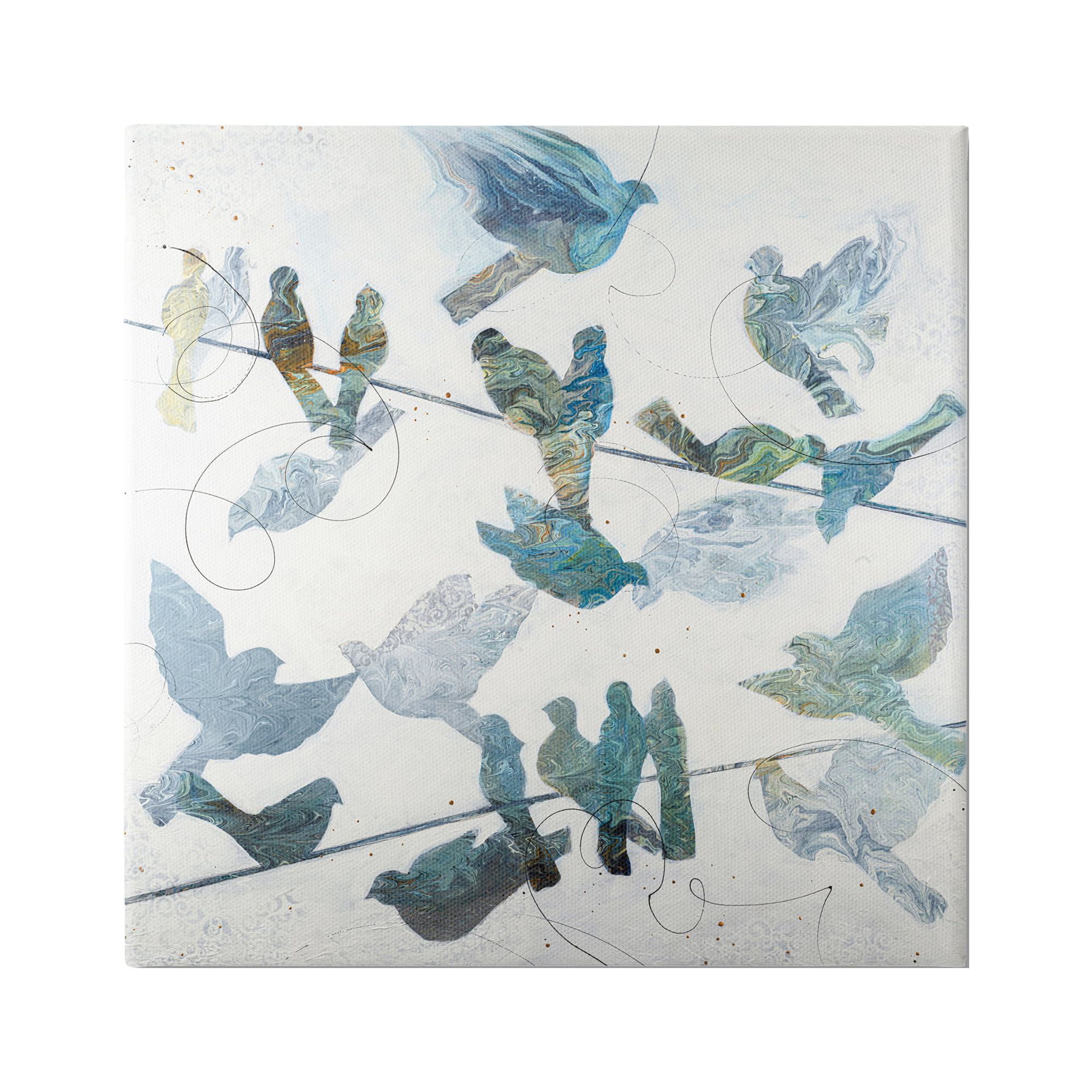 Stupell Industries Marbled Blue Birds Telephone Wire Speckled Collage Graphic Art Gallery Wrapped Canvas Print Wall Art, Design by Ruth Fromstein