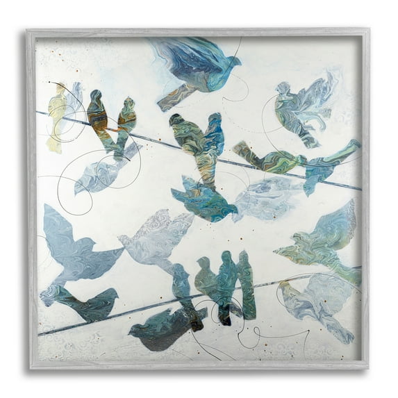 Stupell Industries Marbled Blue Birds Telephone Wire Speckled Collage Graphic Art Gray Framed Art Print Wall Art, Design by Ruth Fromstein