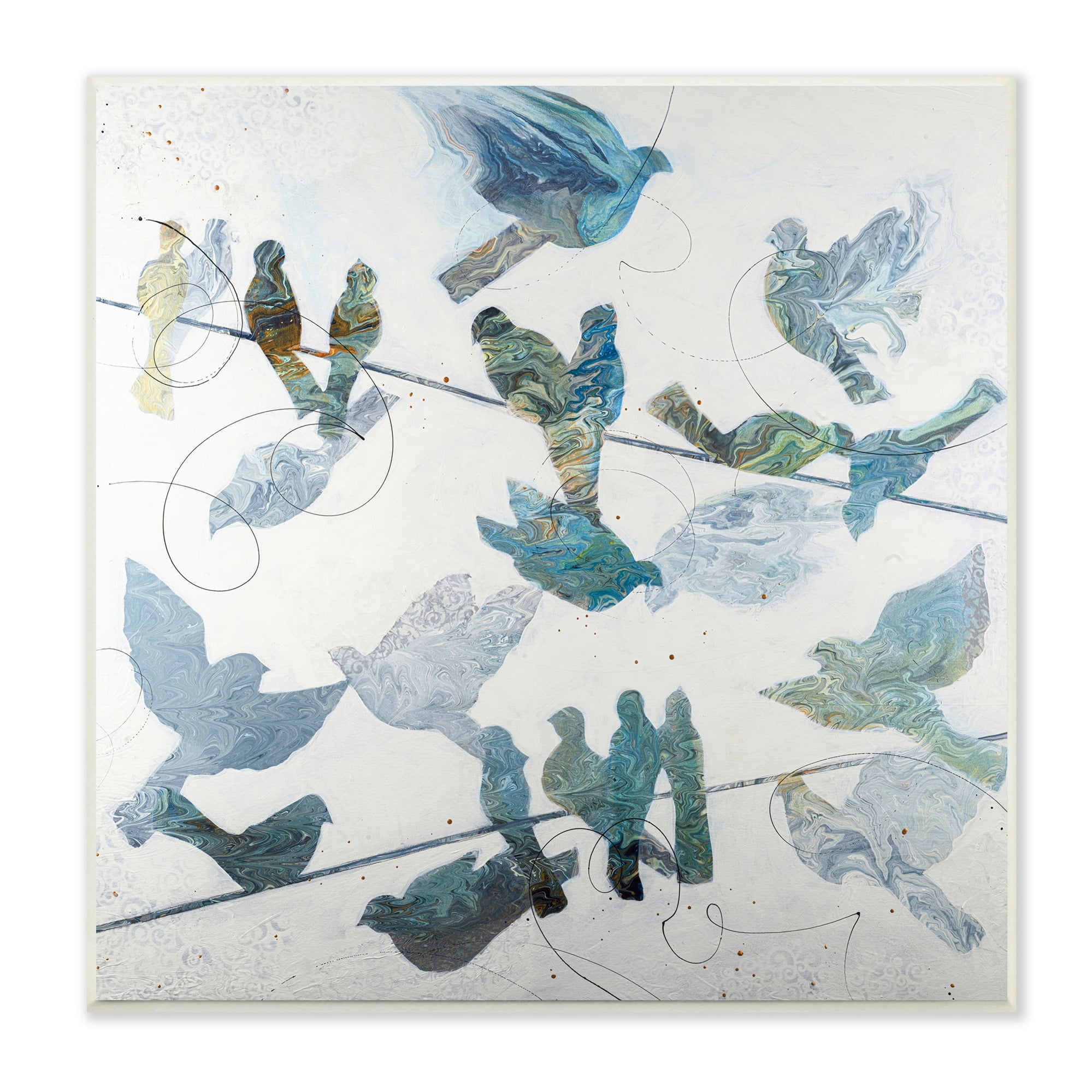 Stupell Industries Marbled Blue Birds Telephone Wire Speckled Collage Graphic Art Unframed Art Print Wall Art, Design by Ruth Fromstein
