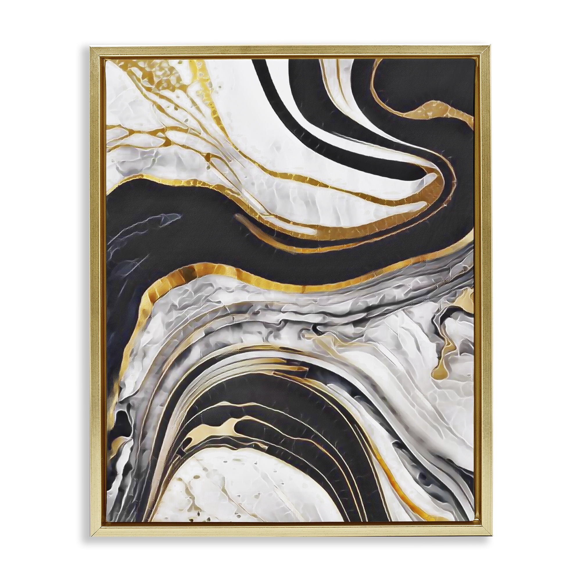 Stupell Industries Marbled Fluid Gold Accent Abstract Painting Gold Floater Framed Canvas Art Print Wall Art, 25 x 31