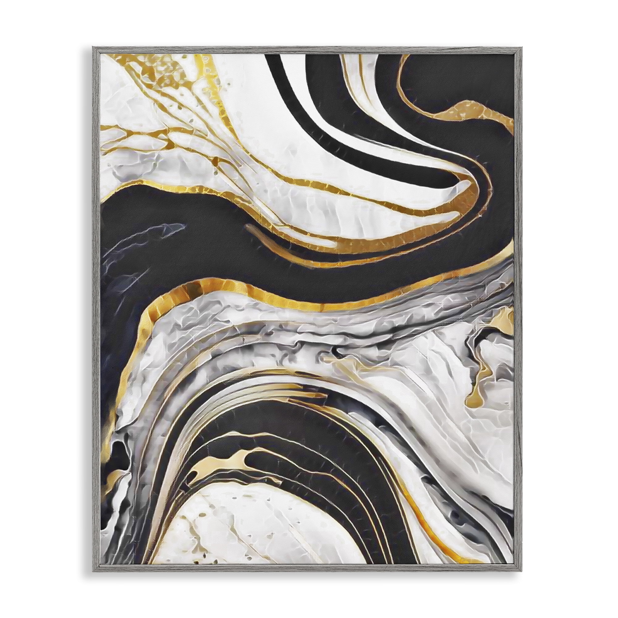 Stupell Industries Marbled Fluid Gold Accent Abstract Painting Gray Framed Art Print Wall Art, 11 x 14