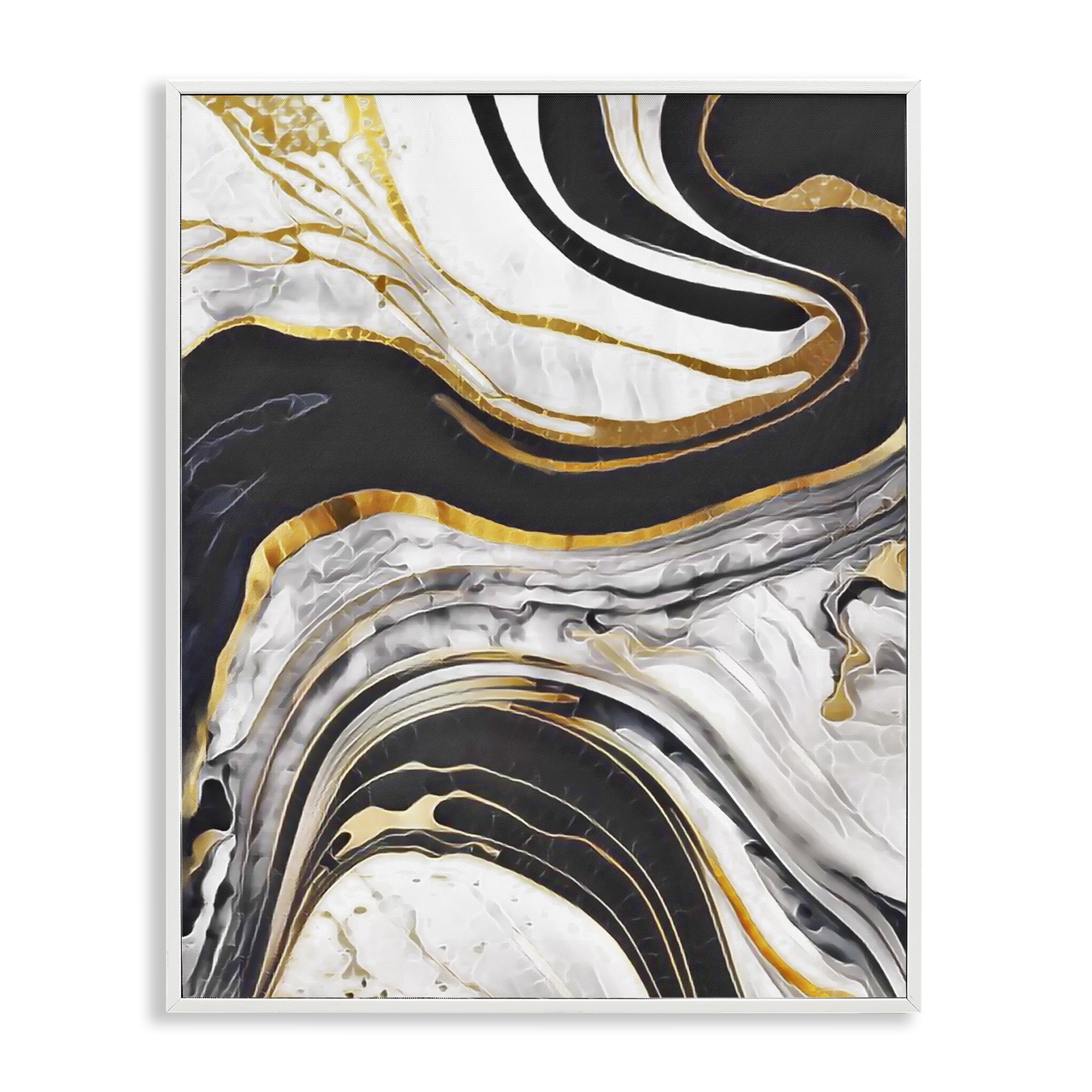 Stupell Industries Marbled Fluid Gold Accent Abstract Painting White Framed Art Print Wall Art, 24 x 30